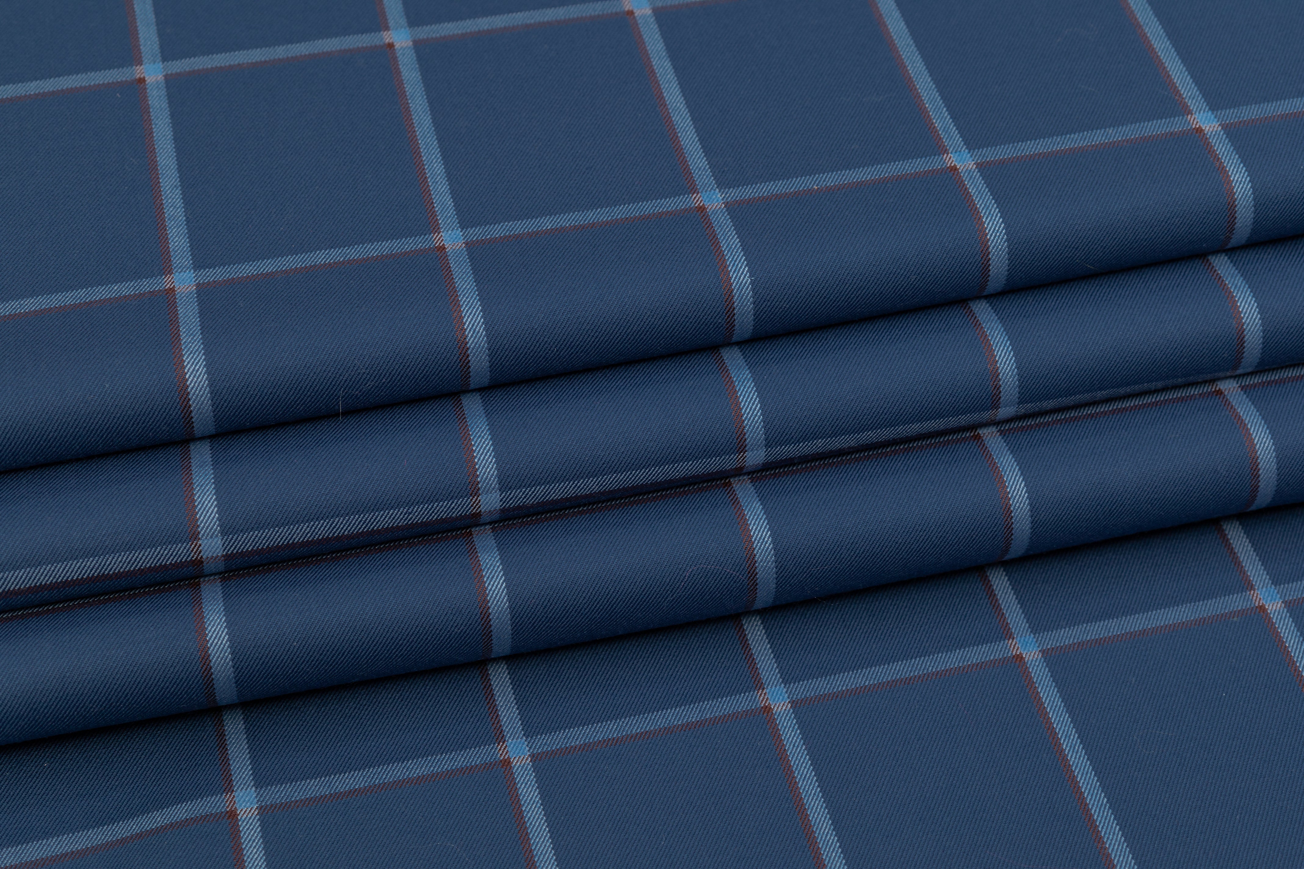 Windowpane Italian Wool Cashmere Suiting - Blue