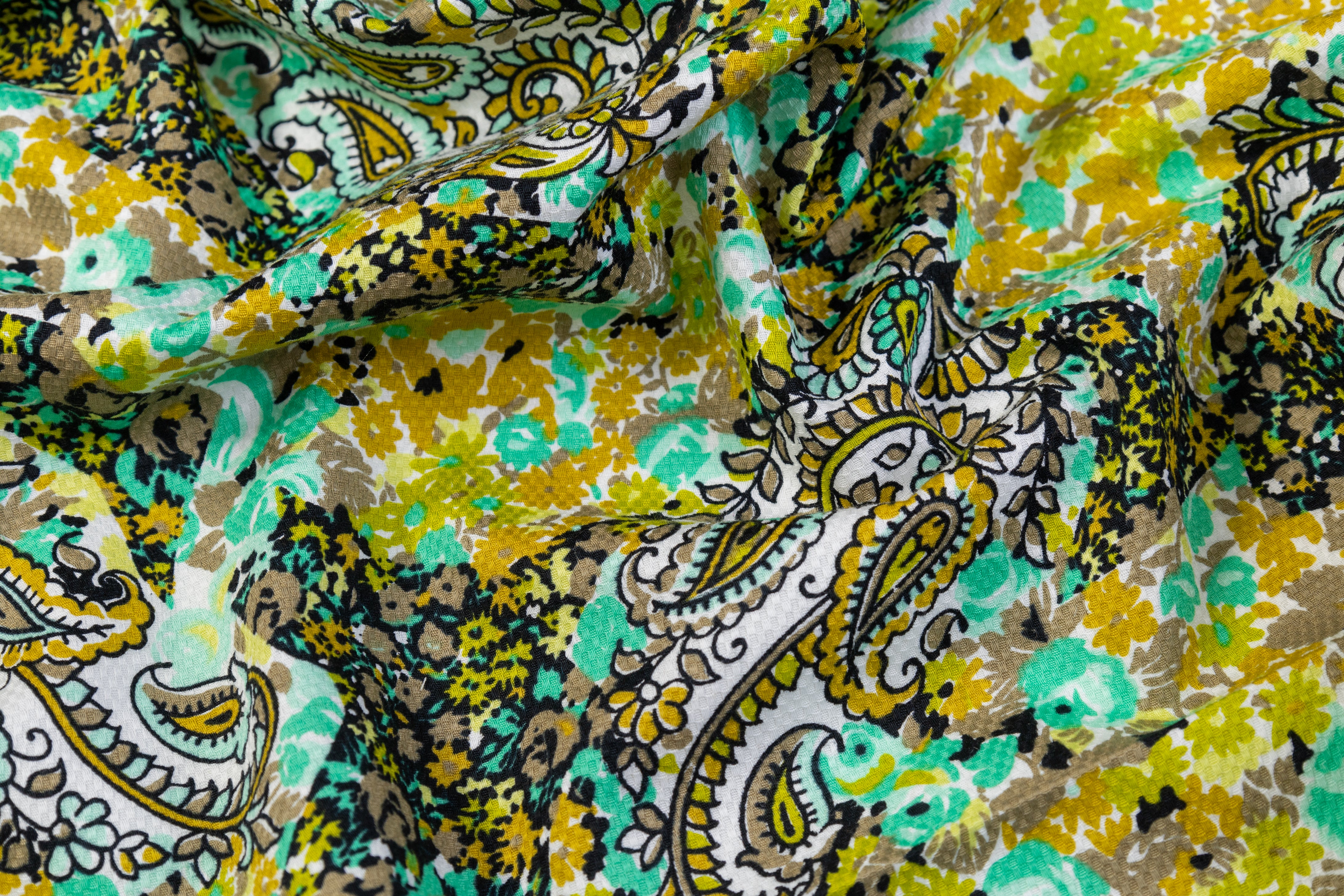 Paisley Printed Italian Cotton Pique - Multicolor