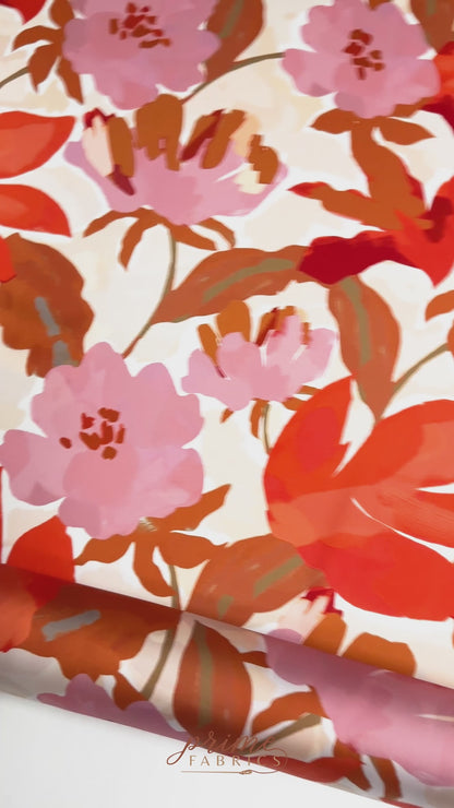 Floral Italian Charmeuse - Pink and Orange