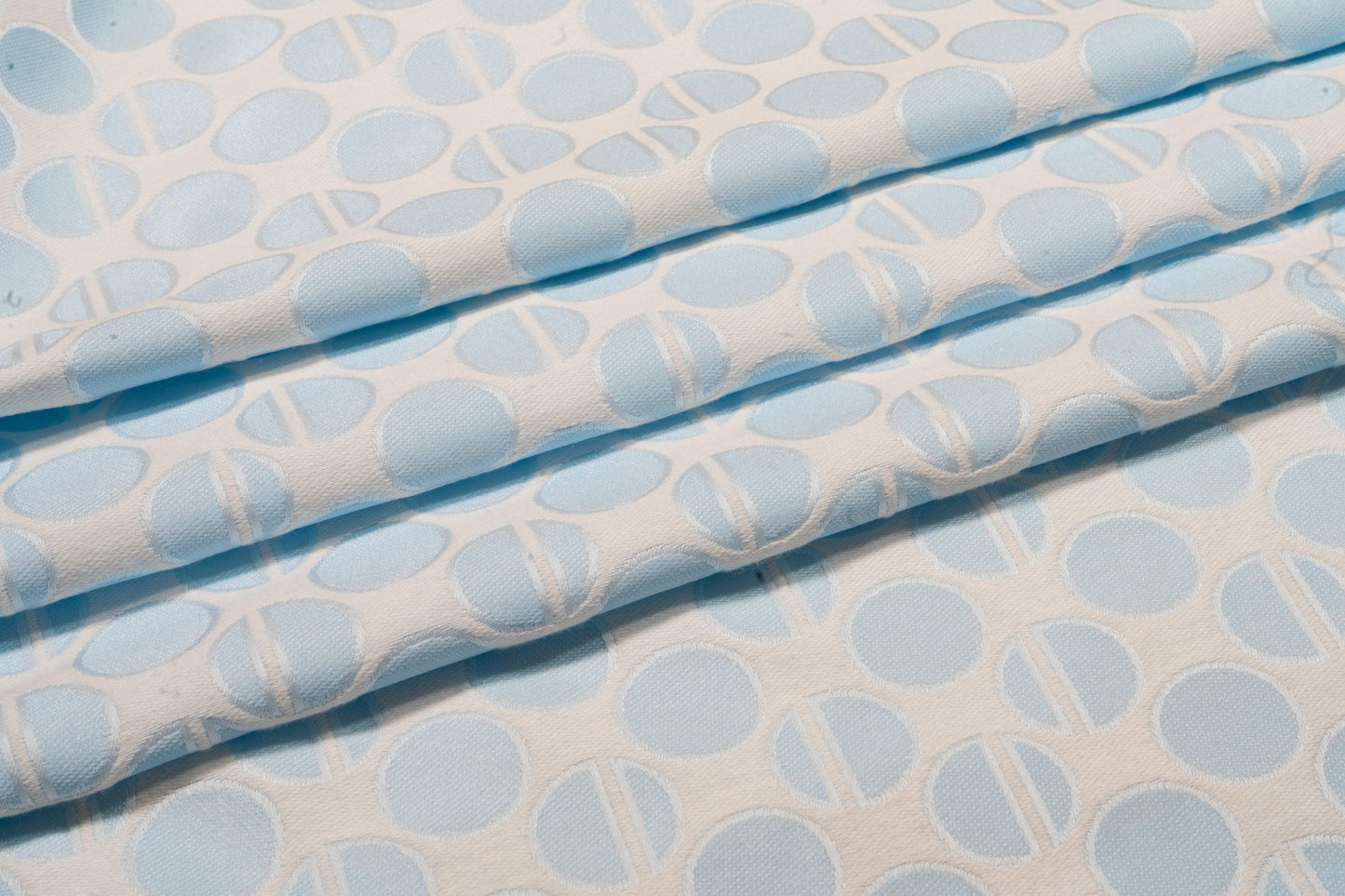 Sky Blue and White Circle Cotton Brocade - Prime Fabrics