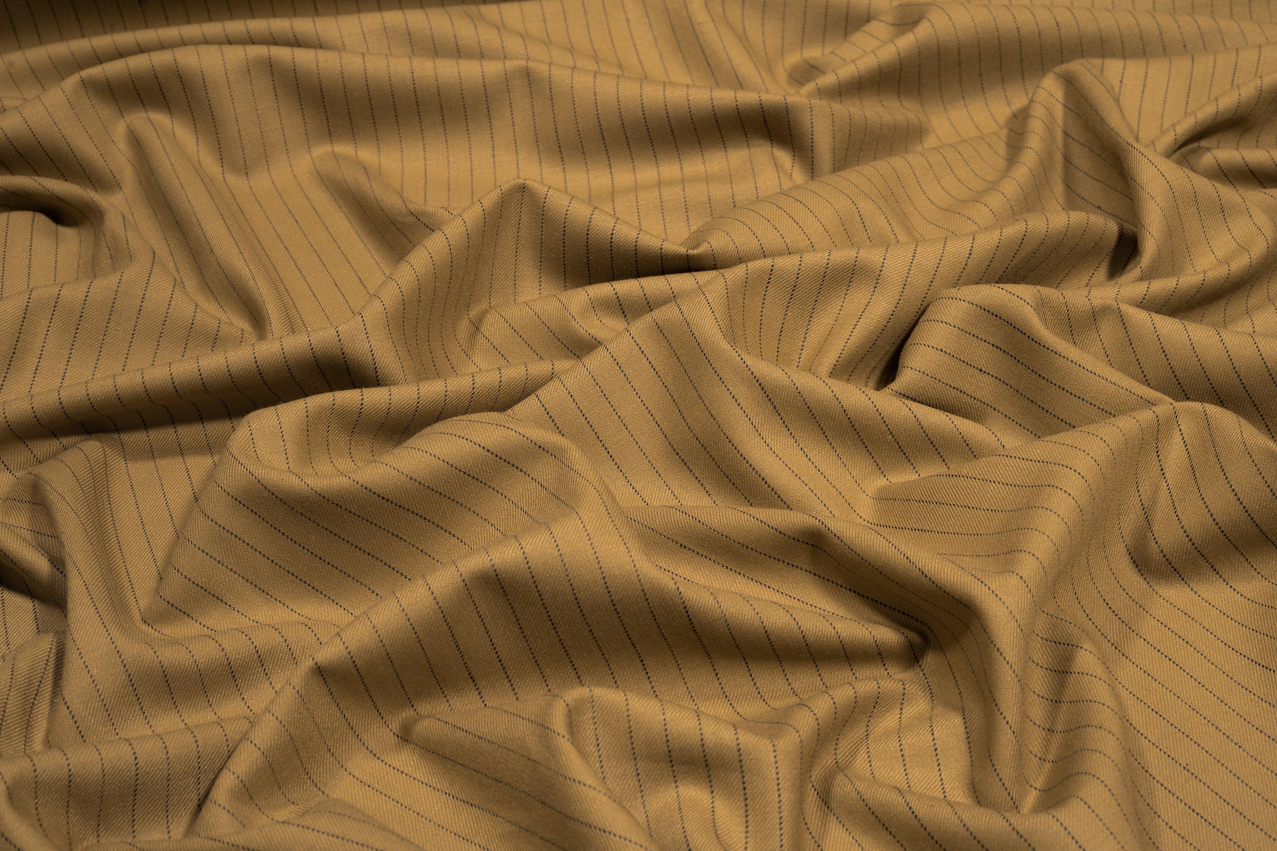 Tan Pin Striped Italian Wool Suiting - Prime Fabrics