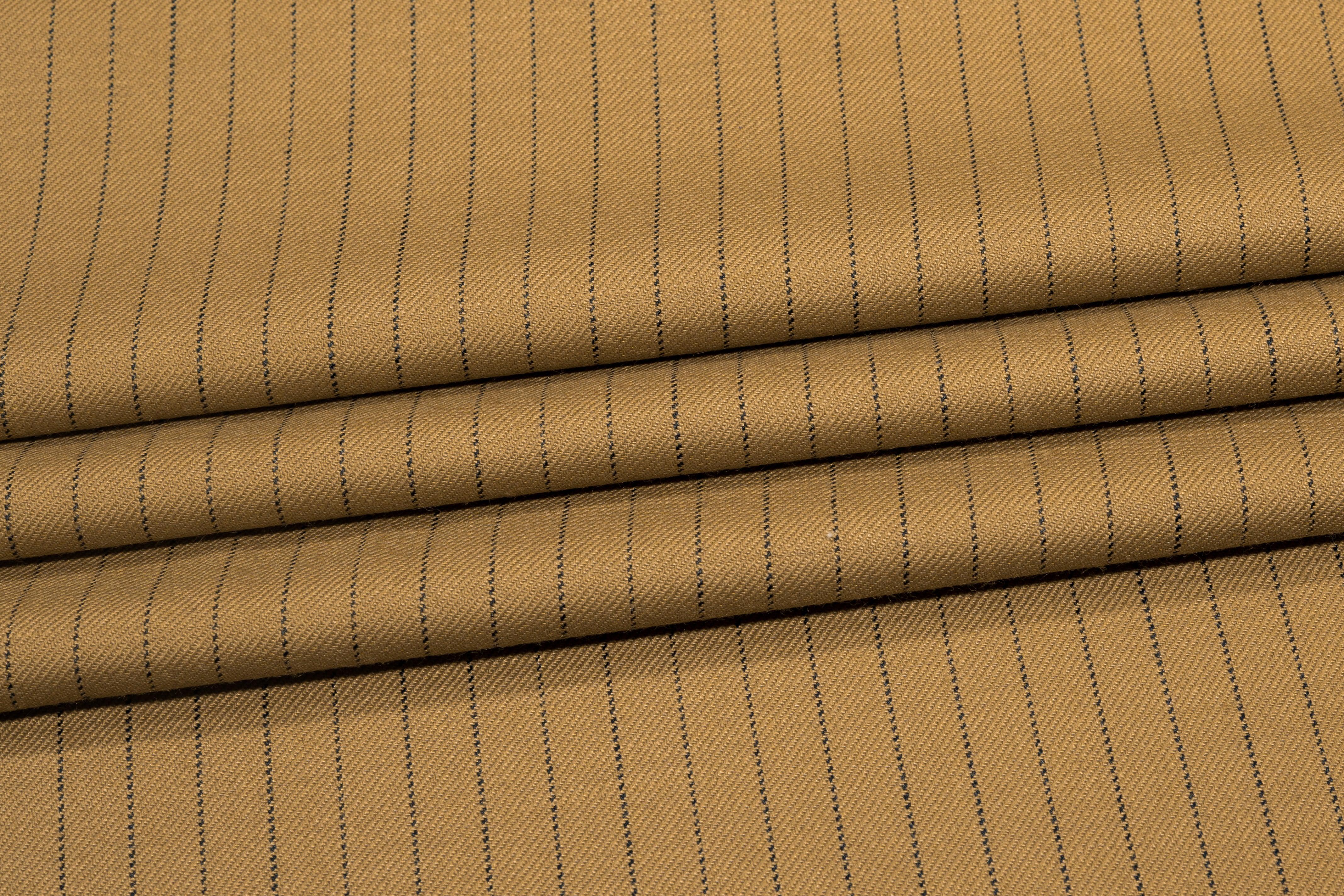 Tan Pin Striped Italian Wool Suiting - Prime Fabrics