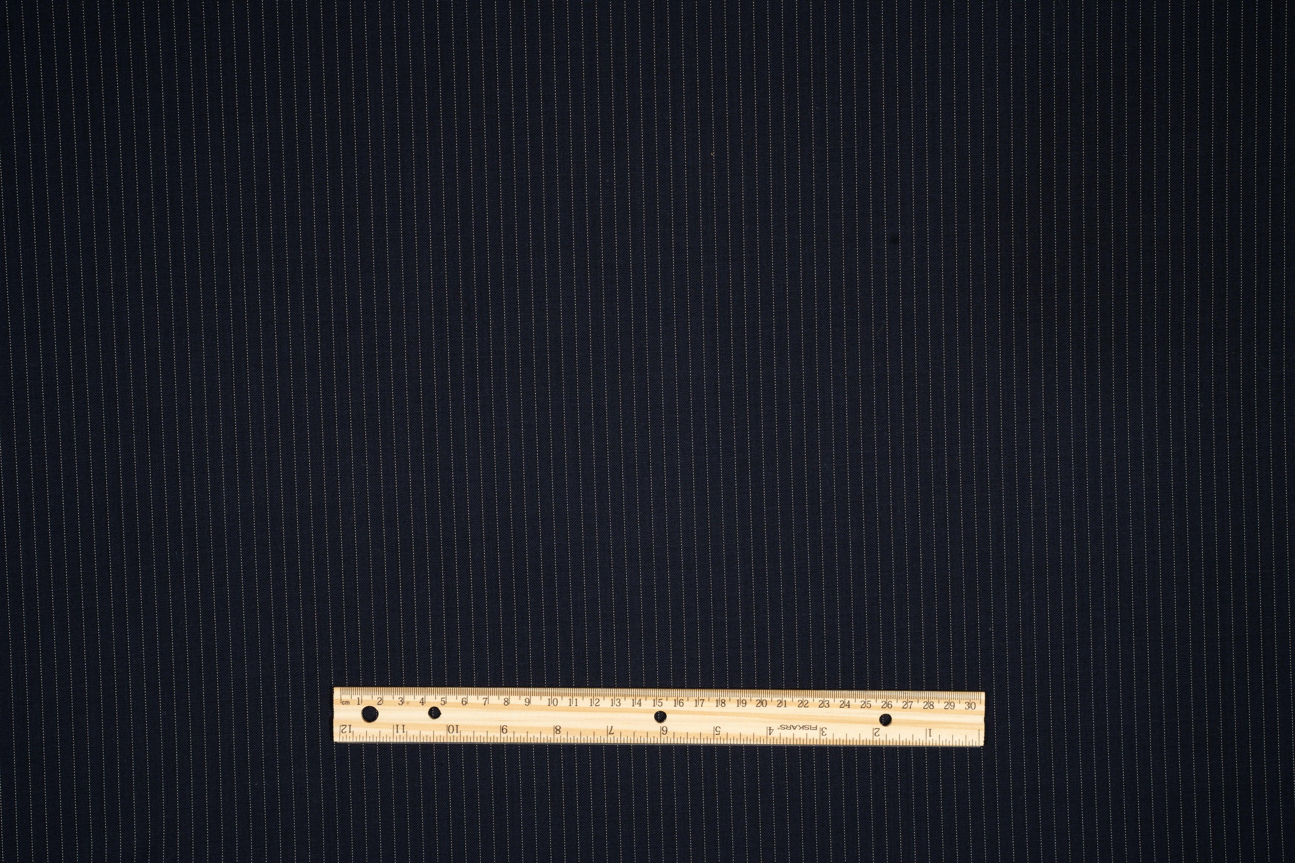 Navy Blue Pin Striped Italian Wool Suiting - Prime Fabrics