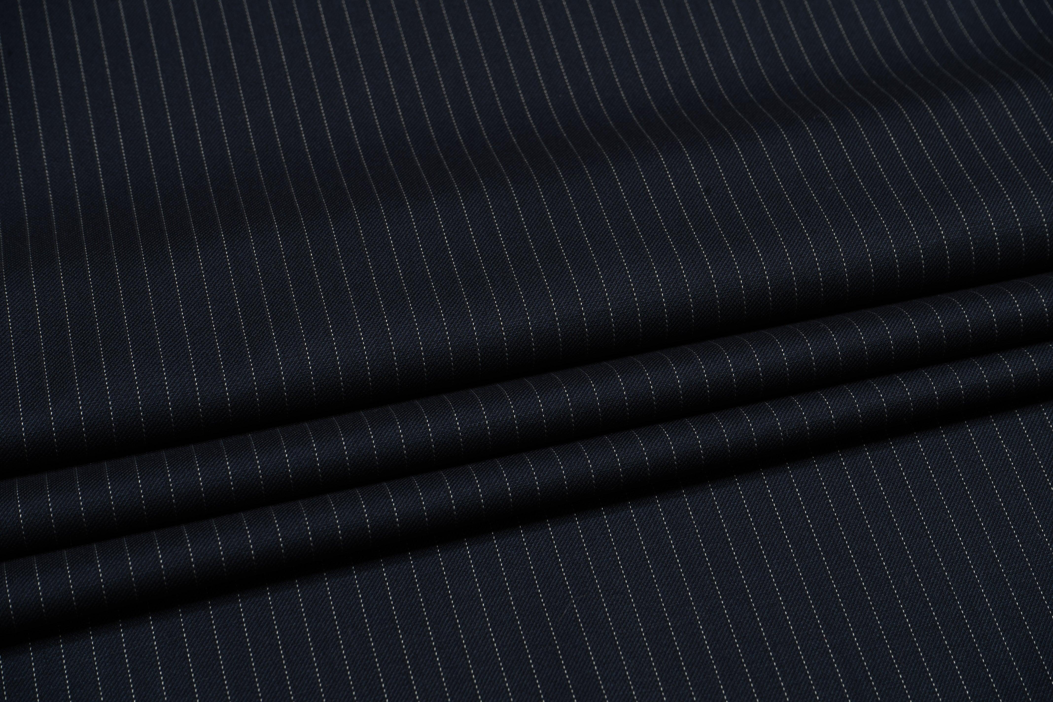 Navy Blue Pin Striped Italian Wool Suiting - Prime Fabrics