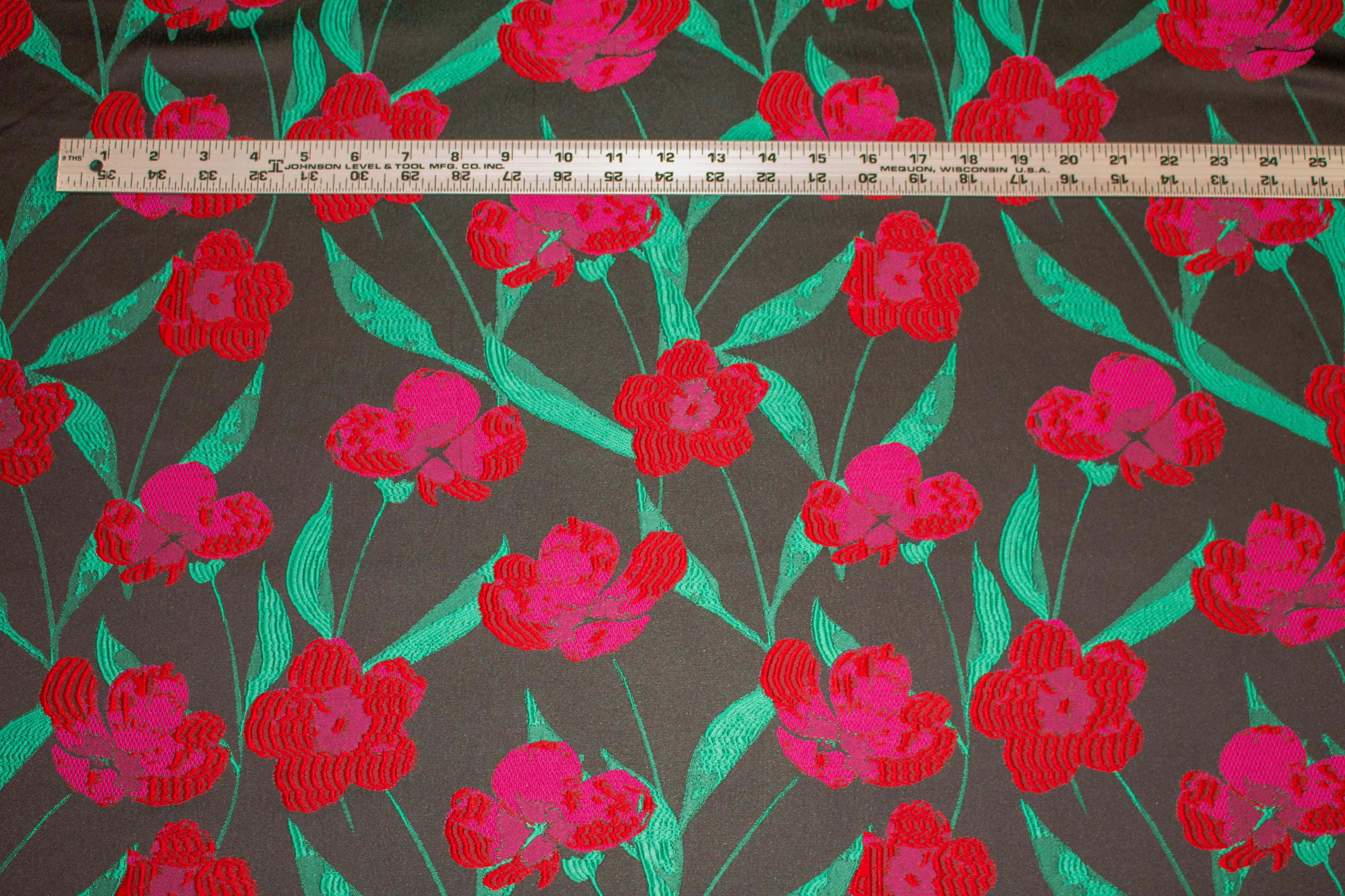 Red and Green Floral Brocade - Prime Fabrics