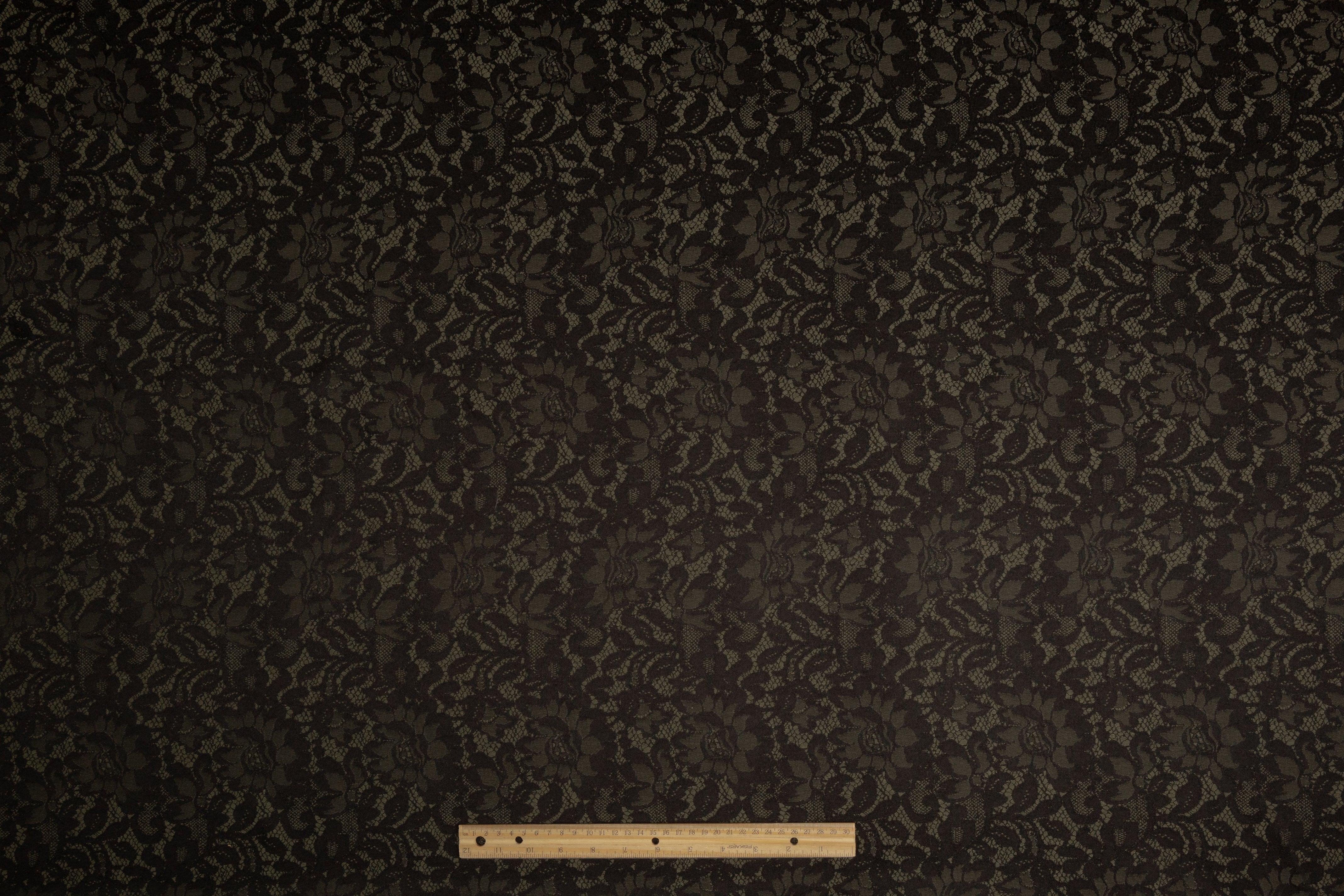 Floral Jacquard - Black and Khaki Green - Prime Fabrics