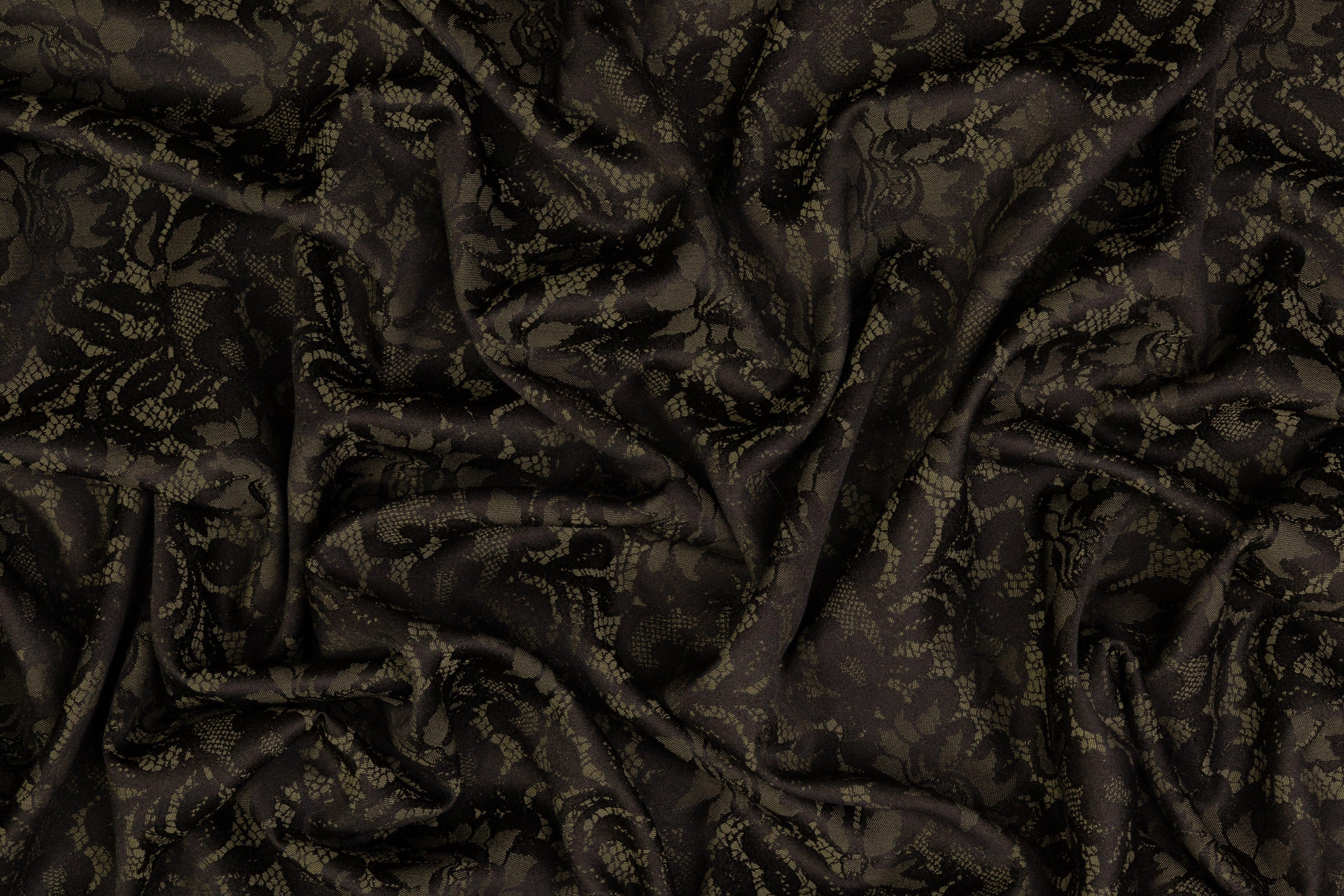 Floral Jacquard - Black and Khaki Green - Prime Fabrics