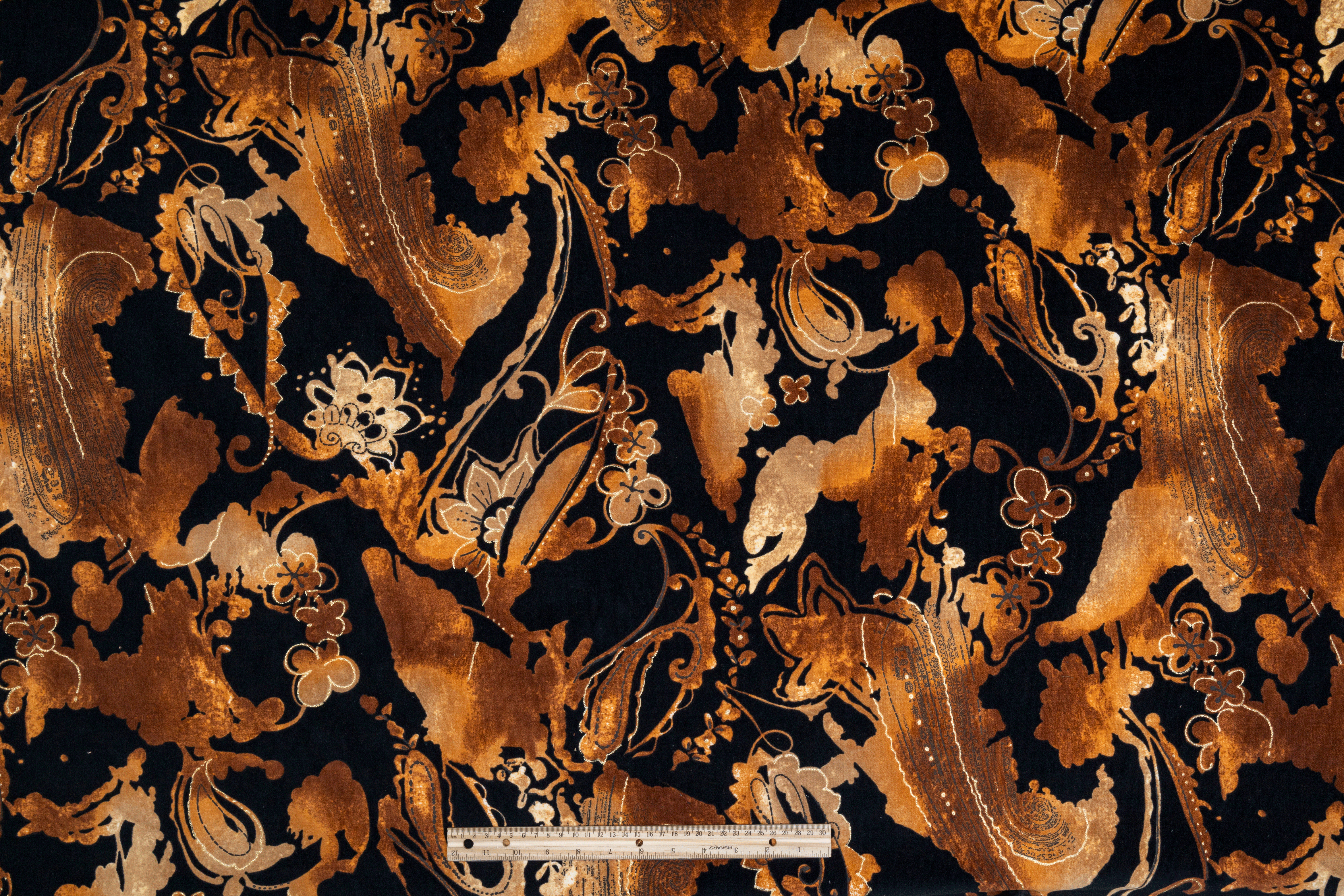 Tie-Dye Abstract Printed Cotton Velvet - Black and Brown - Prime Fabrics