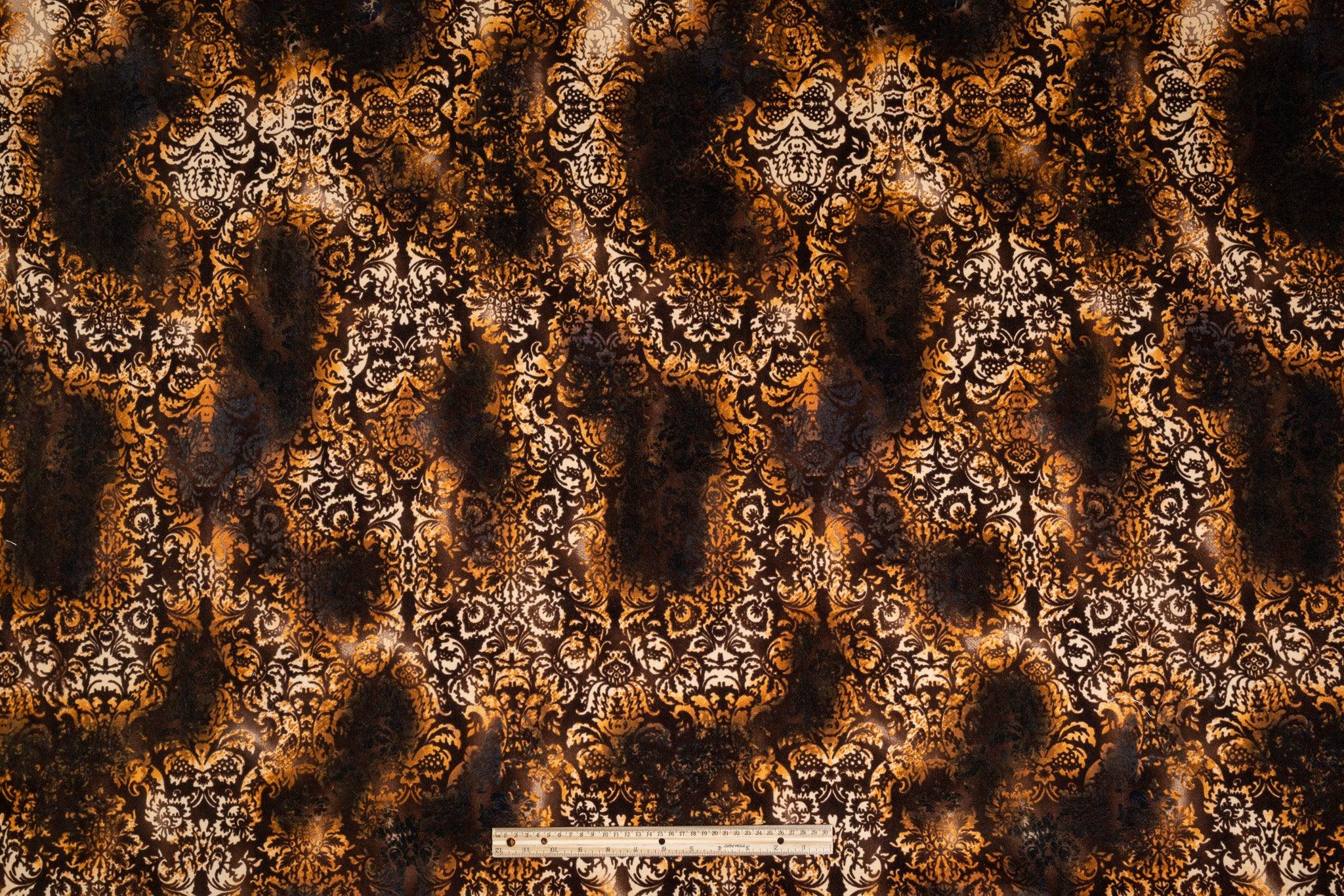 Tie-Dye Damask Printed Cotton Velvet - Brown - Prime Fabrics