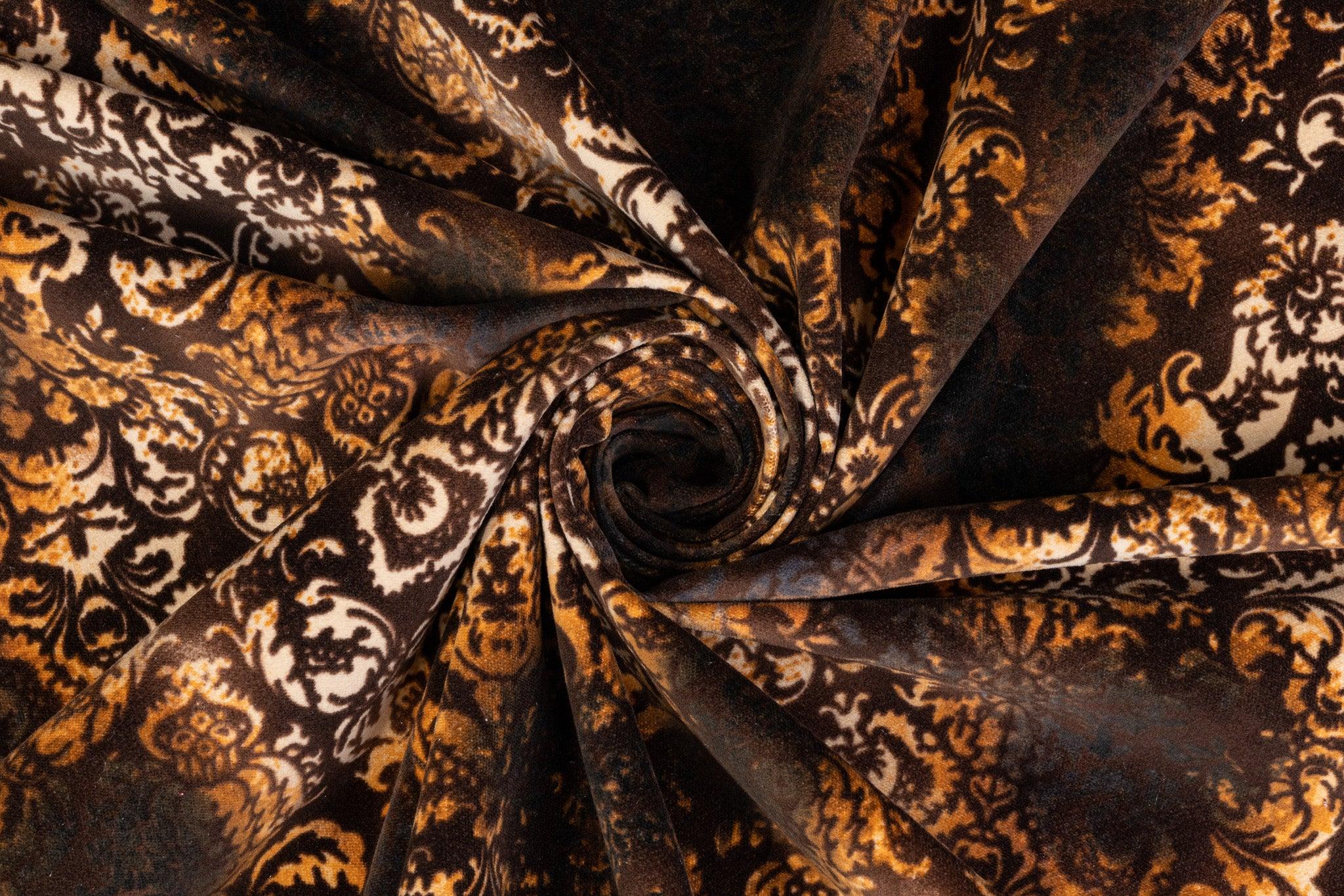 Tie-Dye Damask Printed Cotton Velvet - Brown - Prime Fabrics
