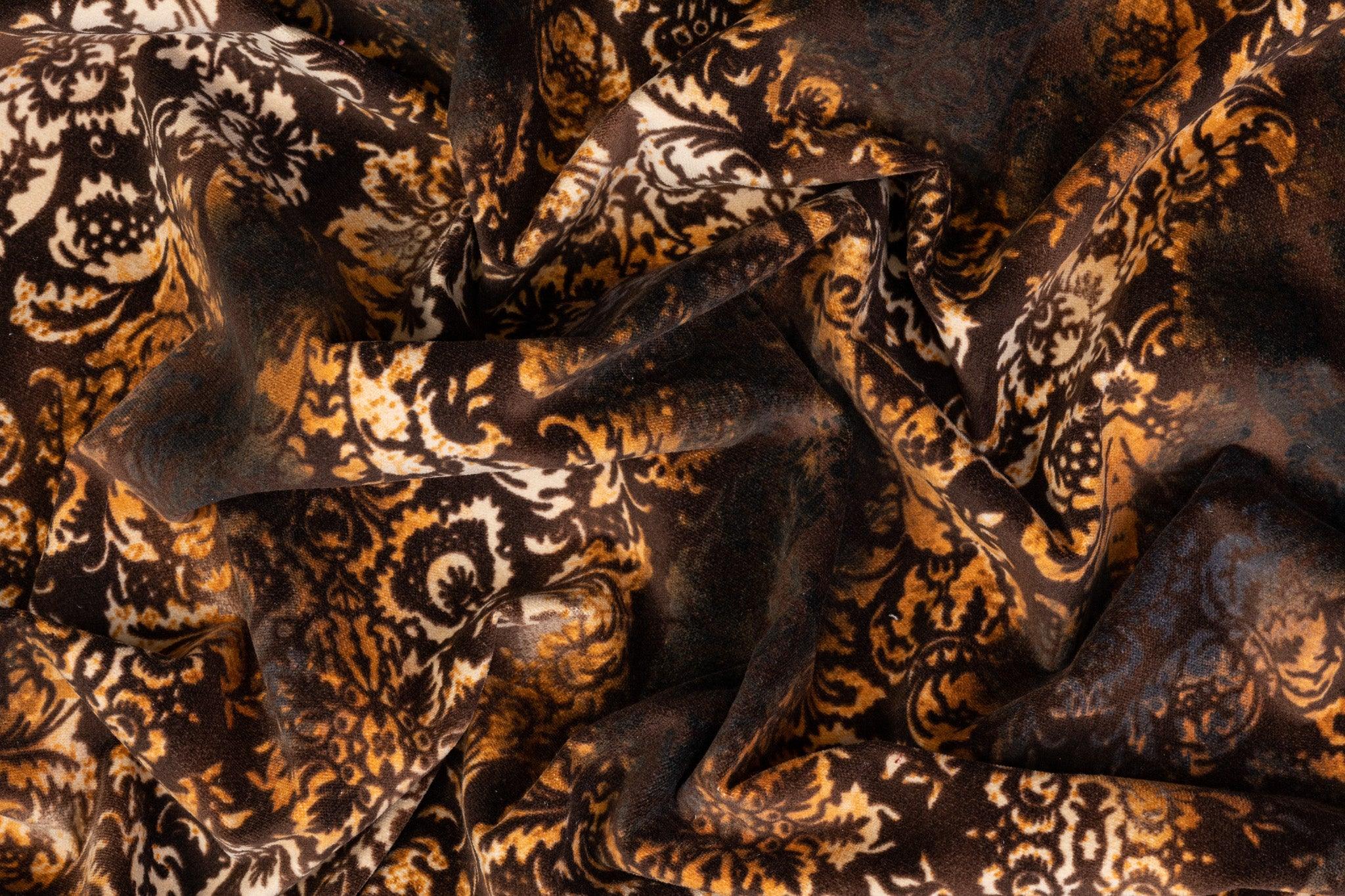 Tie-Dye Damask Printed Cotton Velvet - Brown - Prime Fabrics