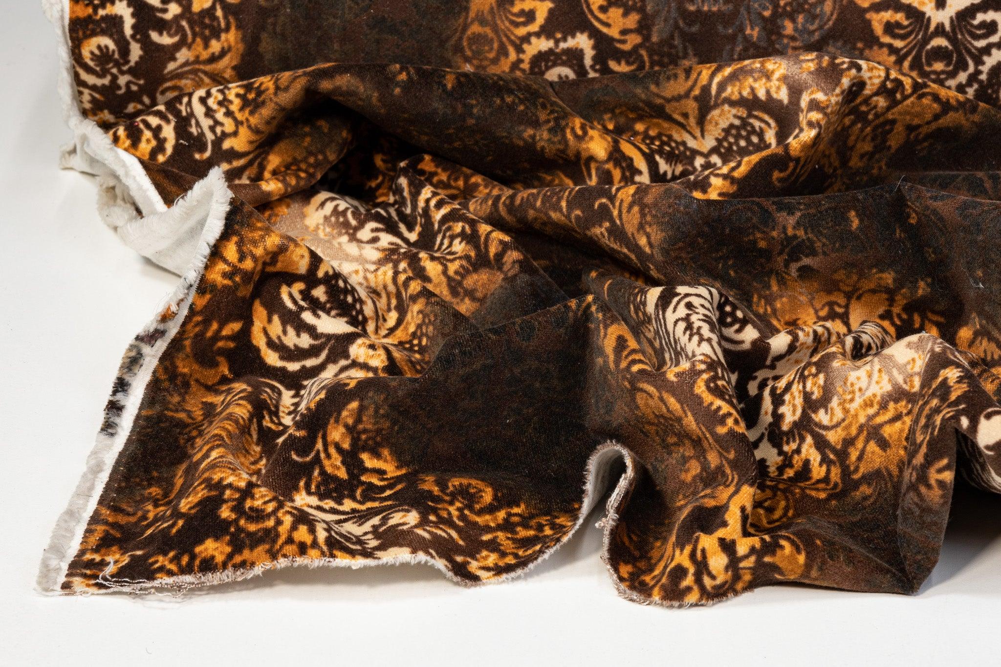 Tie-Dye Damask Printed Cotton Velvet - Brown - Prime Fabrics