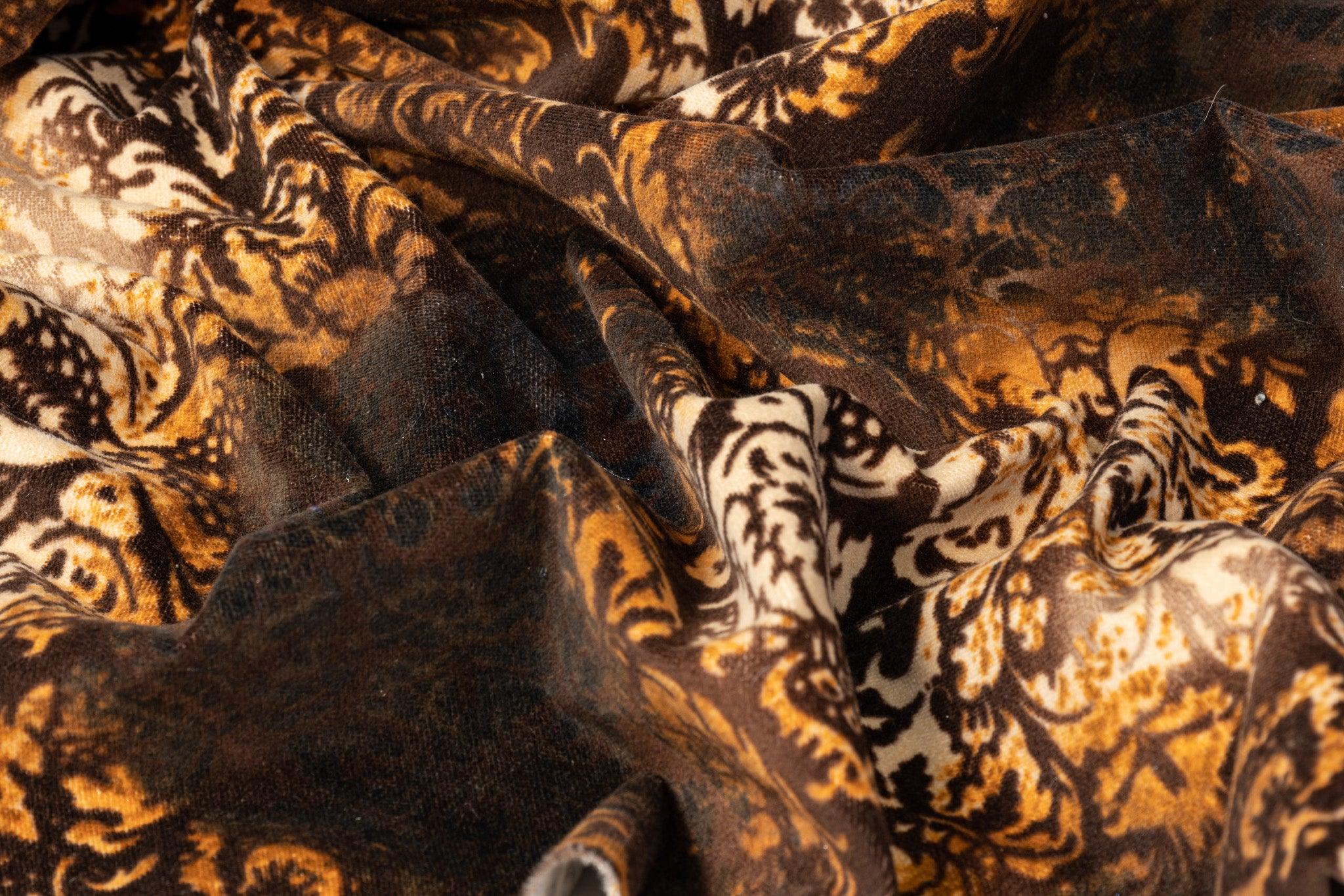 Tie-Dye Damask Printed Cotton Velvet - Brown - Prime Fabrics