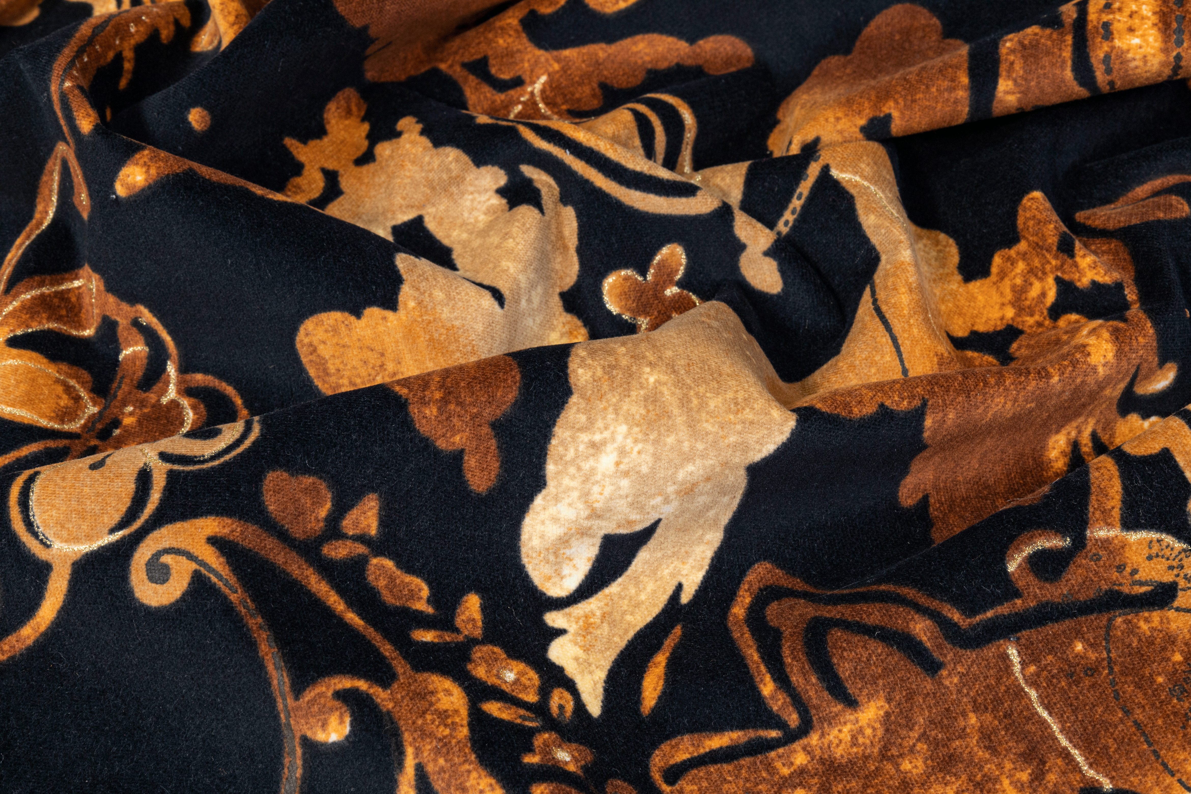 Tie-Dye Abstract Printed Cotton Velvet - Black and Brown - Prime Fabrics