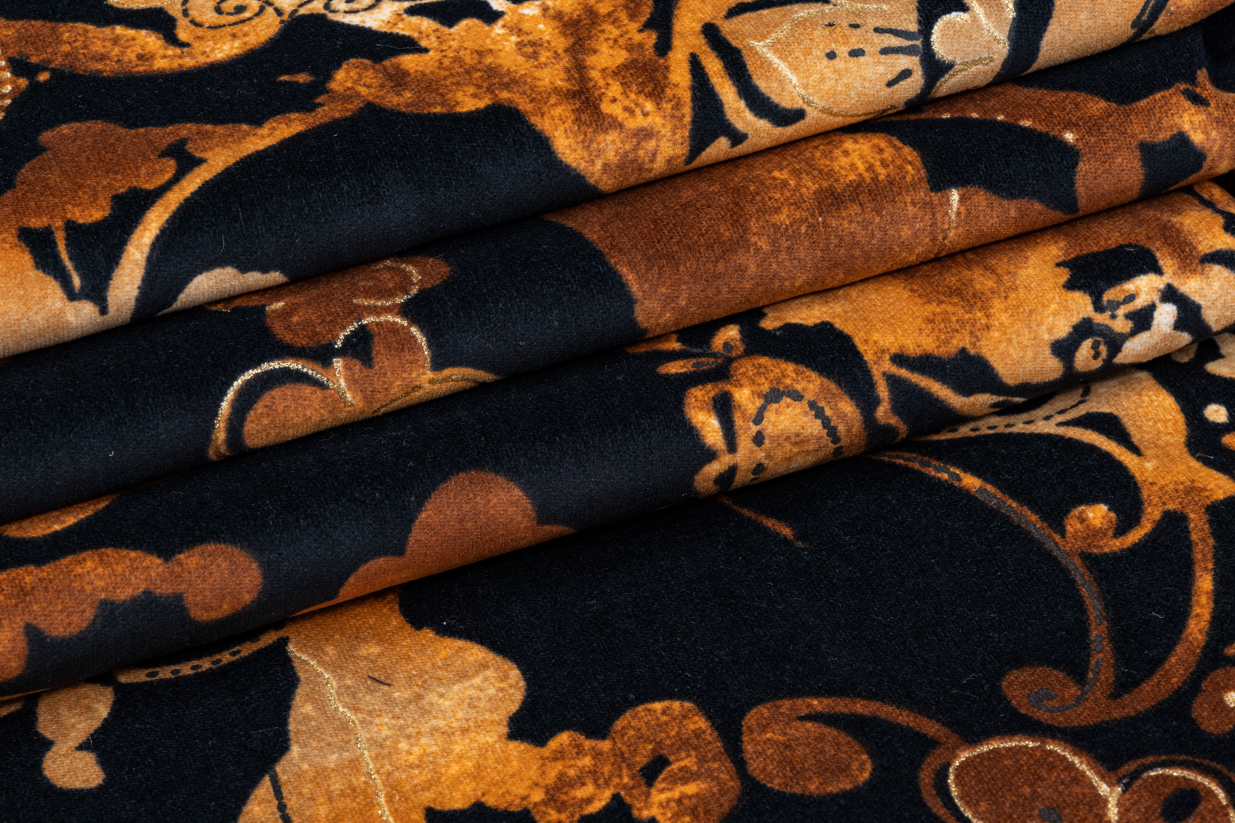 Tie-Dye Abstract Printed Cotton Velvet - Black and Brown - Prime Fabrics