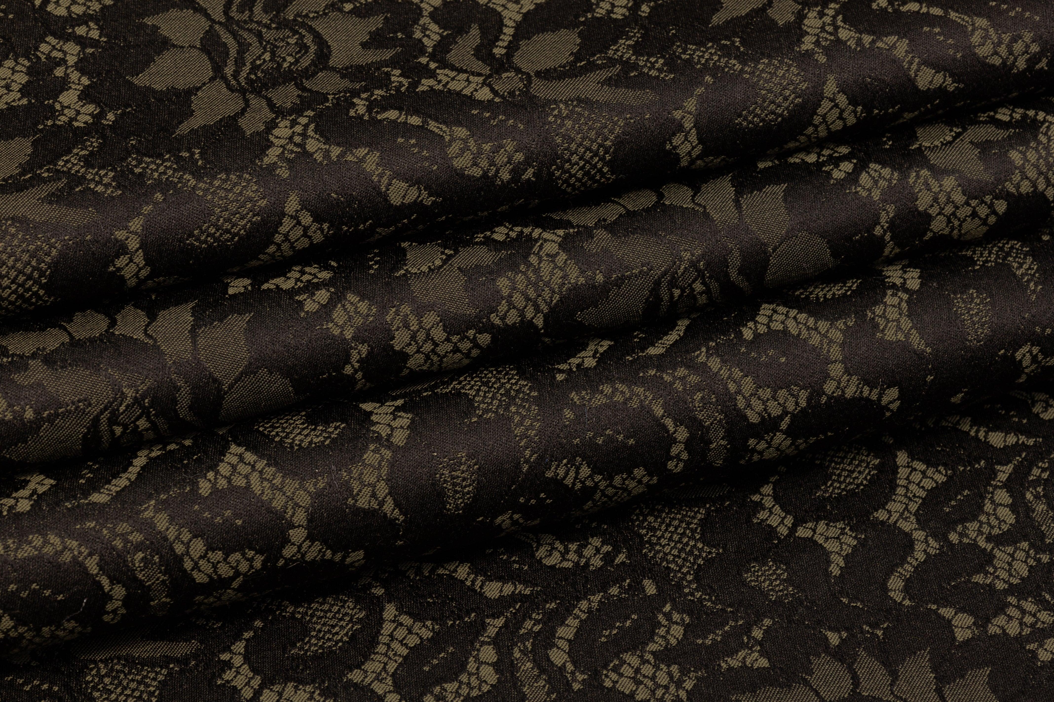 Floral Jacquard - Black and Khaki Green - Prime Fabrics