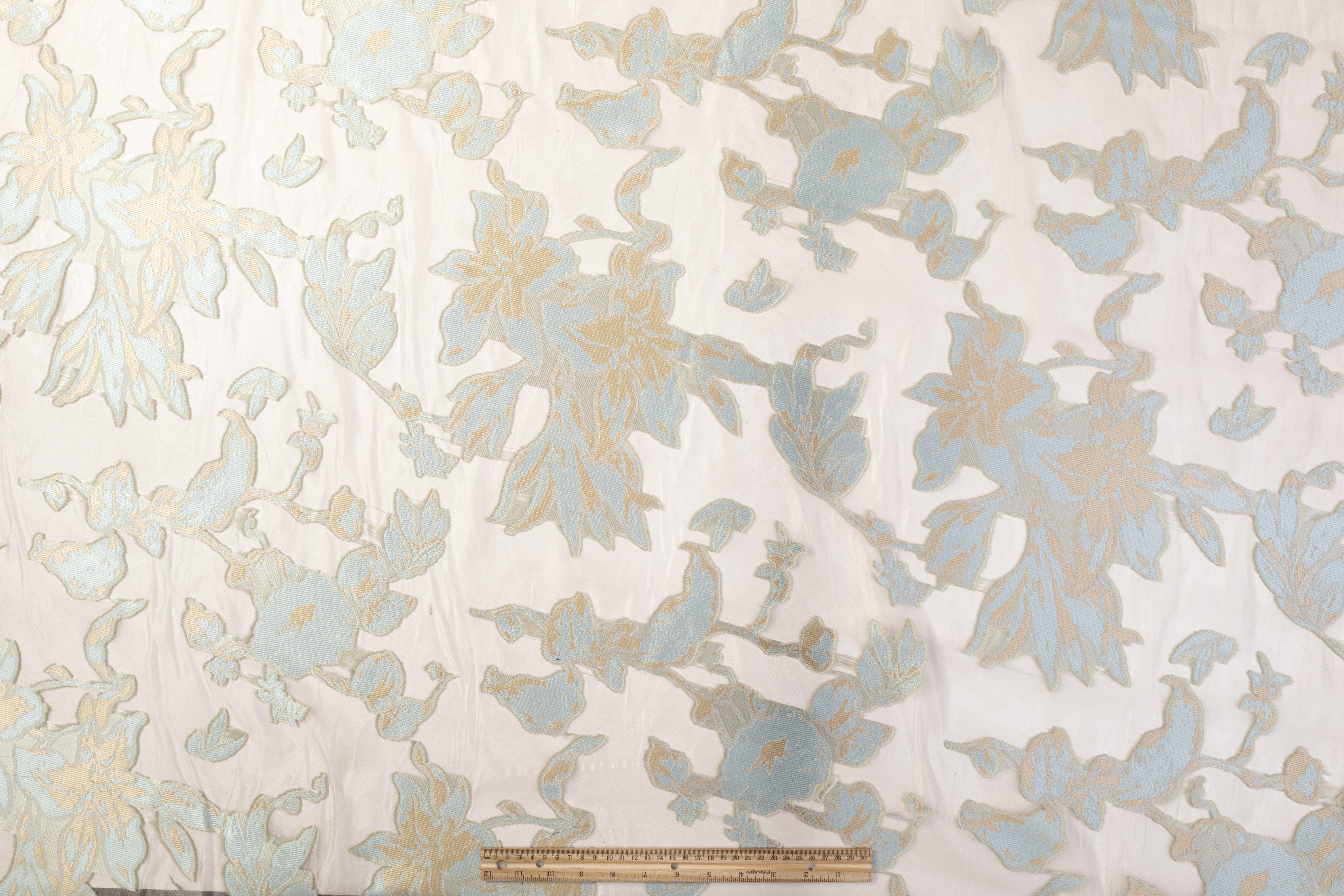 Floral Organza Burnout - Off White, Blue, Gold - Prime Fabrics