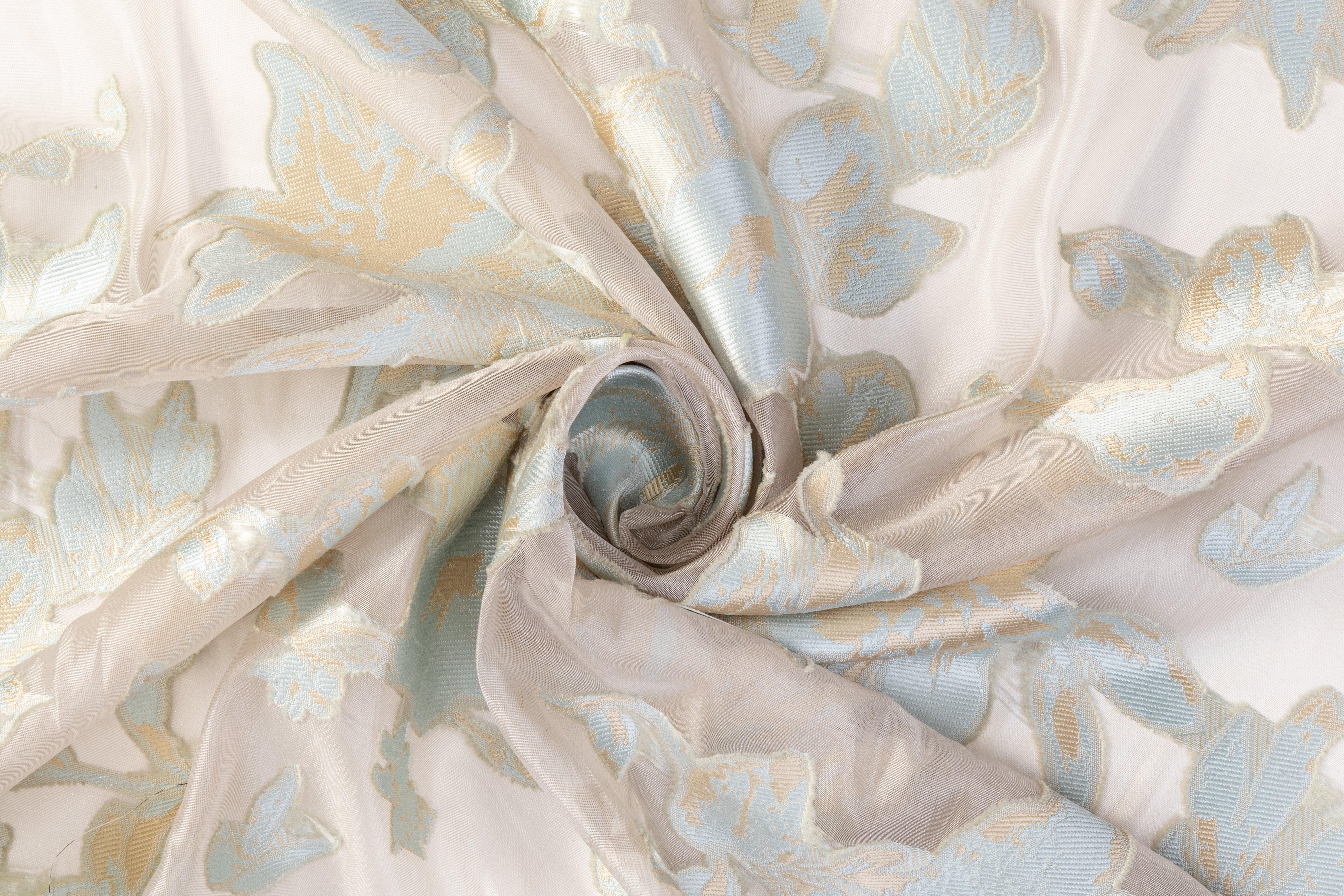 Floral Organza Burnout - Off White, Blue, Gold - Prime Fabrics