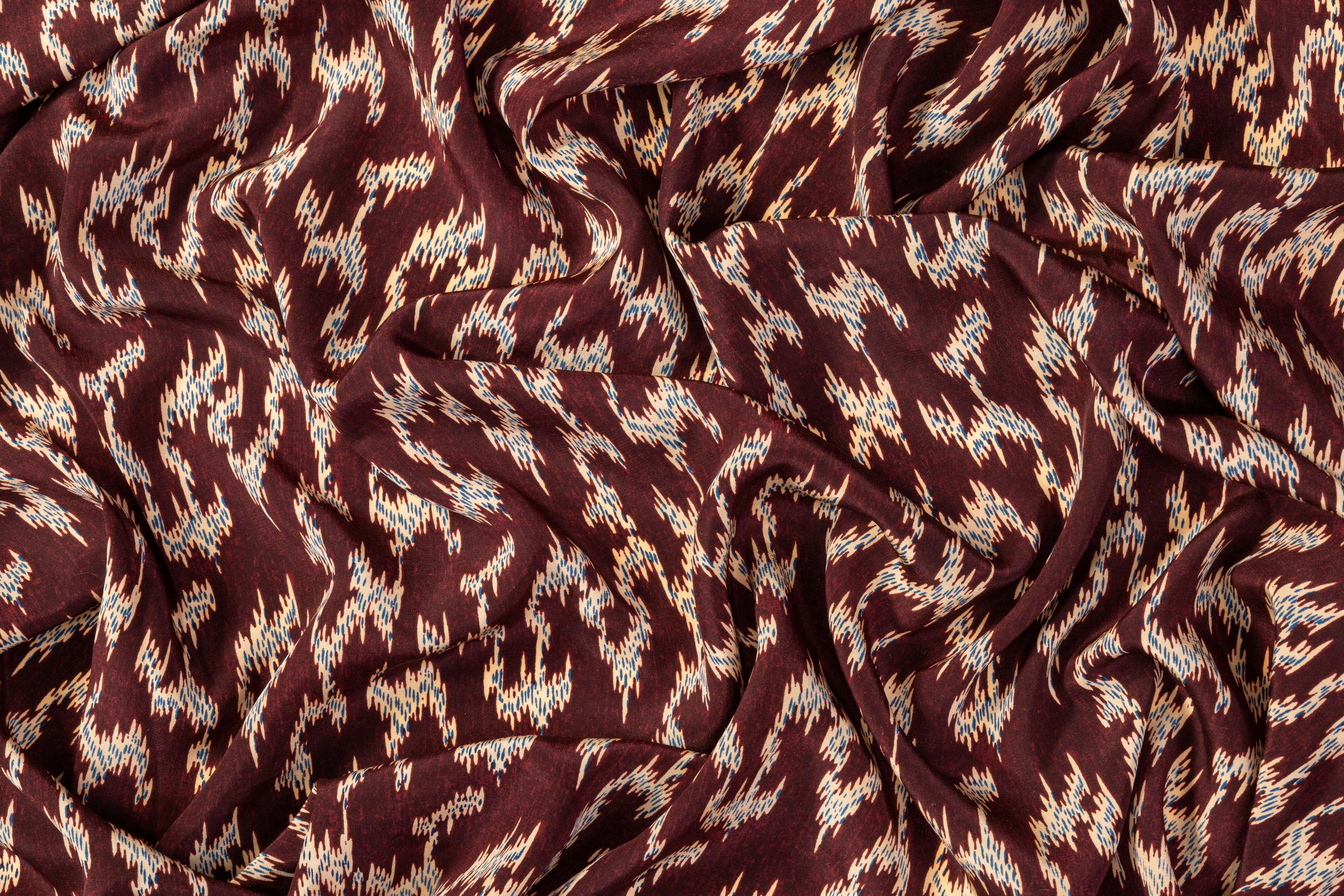 Silk Crepe De Chine - Burgundy, Beige, Blue - Prime Fabrics