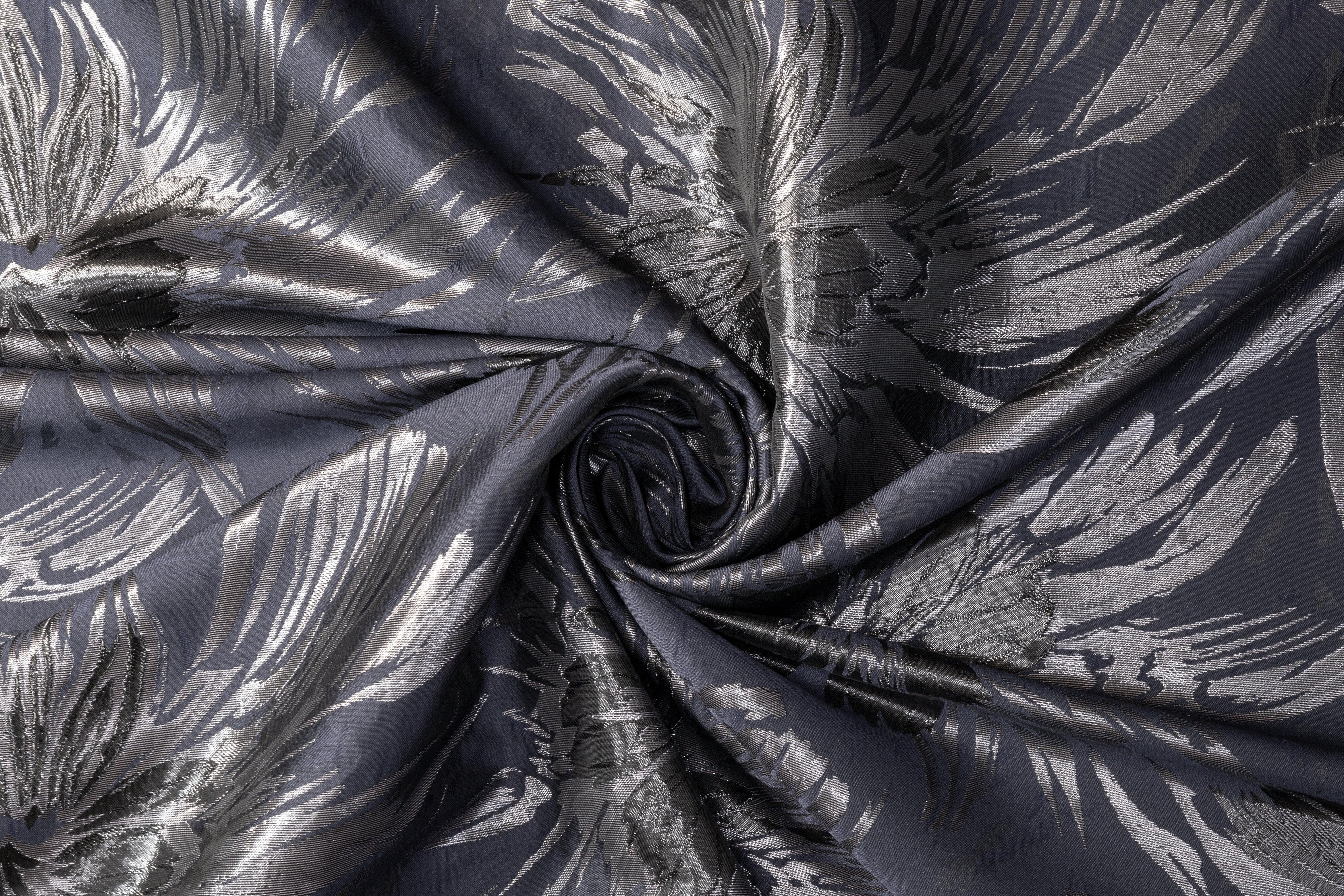 Metallic Floral Jacquard - Navy and Gray - Prime Fabrics