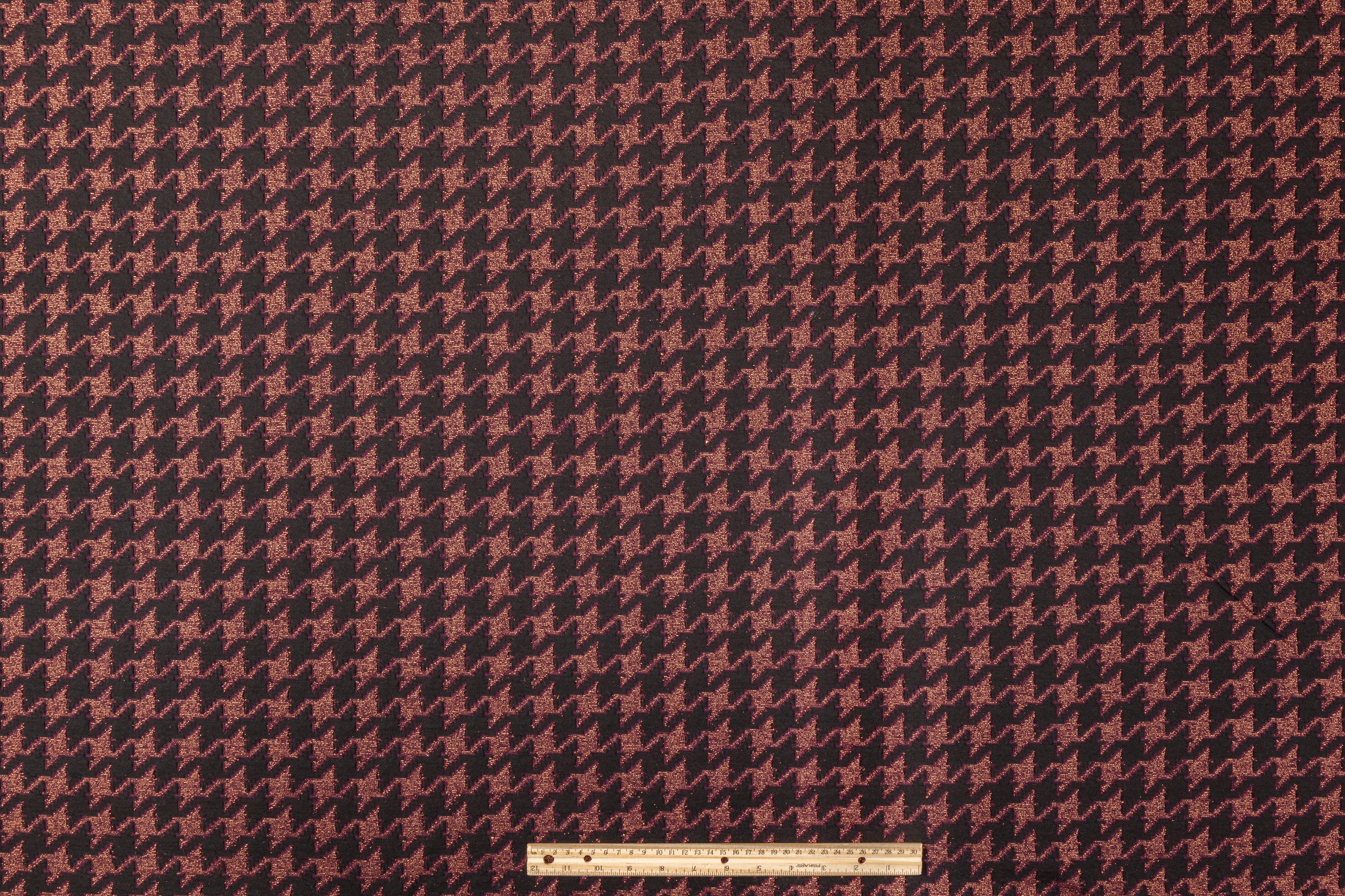 Metallic Houndstooth Poly Wool Knit - Purple, Black, Copper - Prime Fabrics