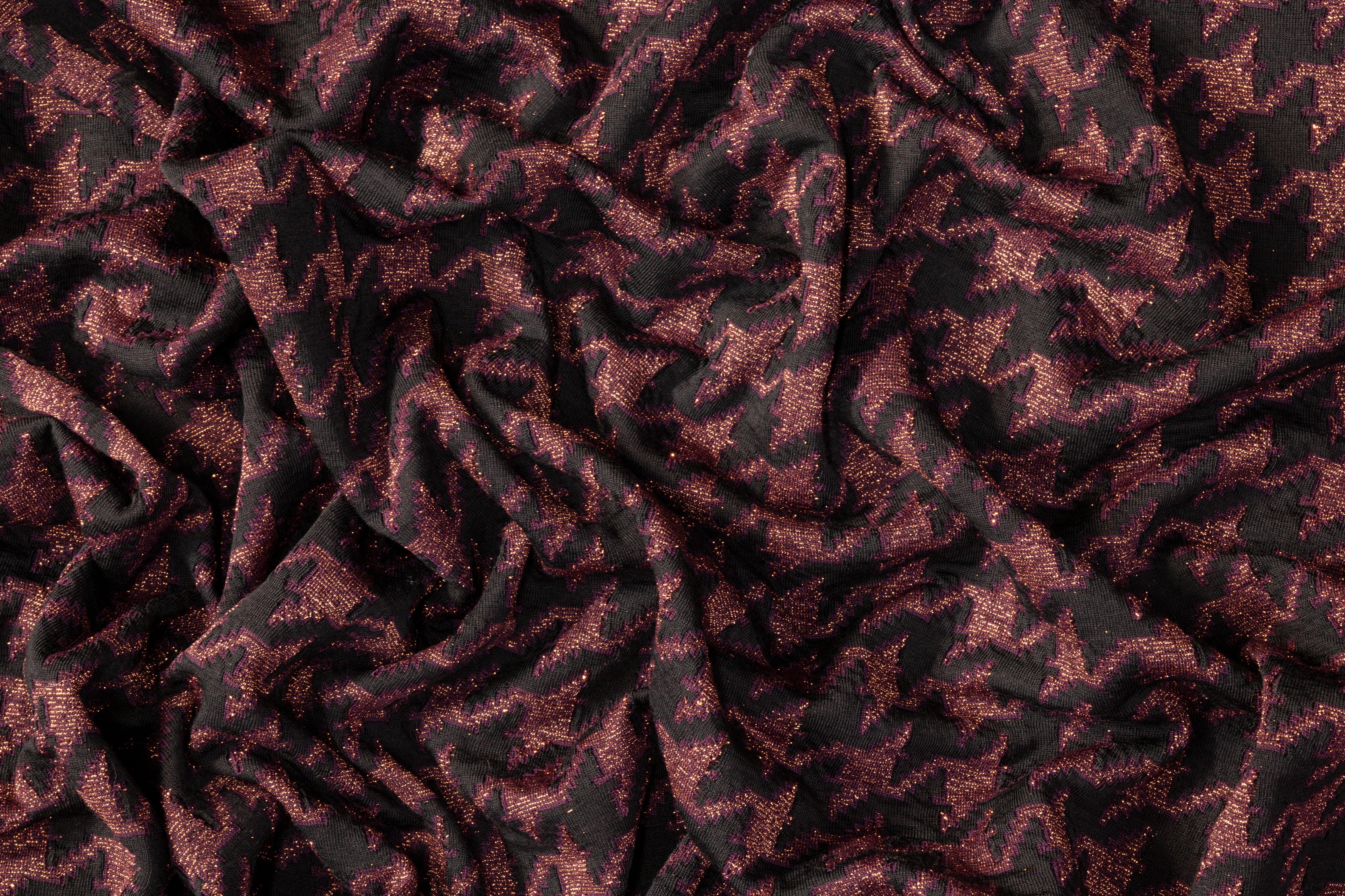Metallic Houndstooth Poly Wool Knit - Purple, Black, Copper - Prime Fabrics