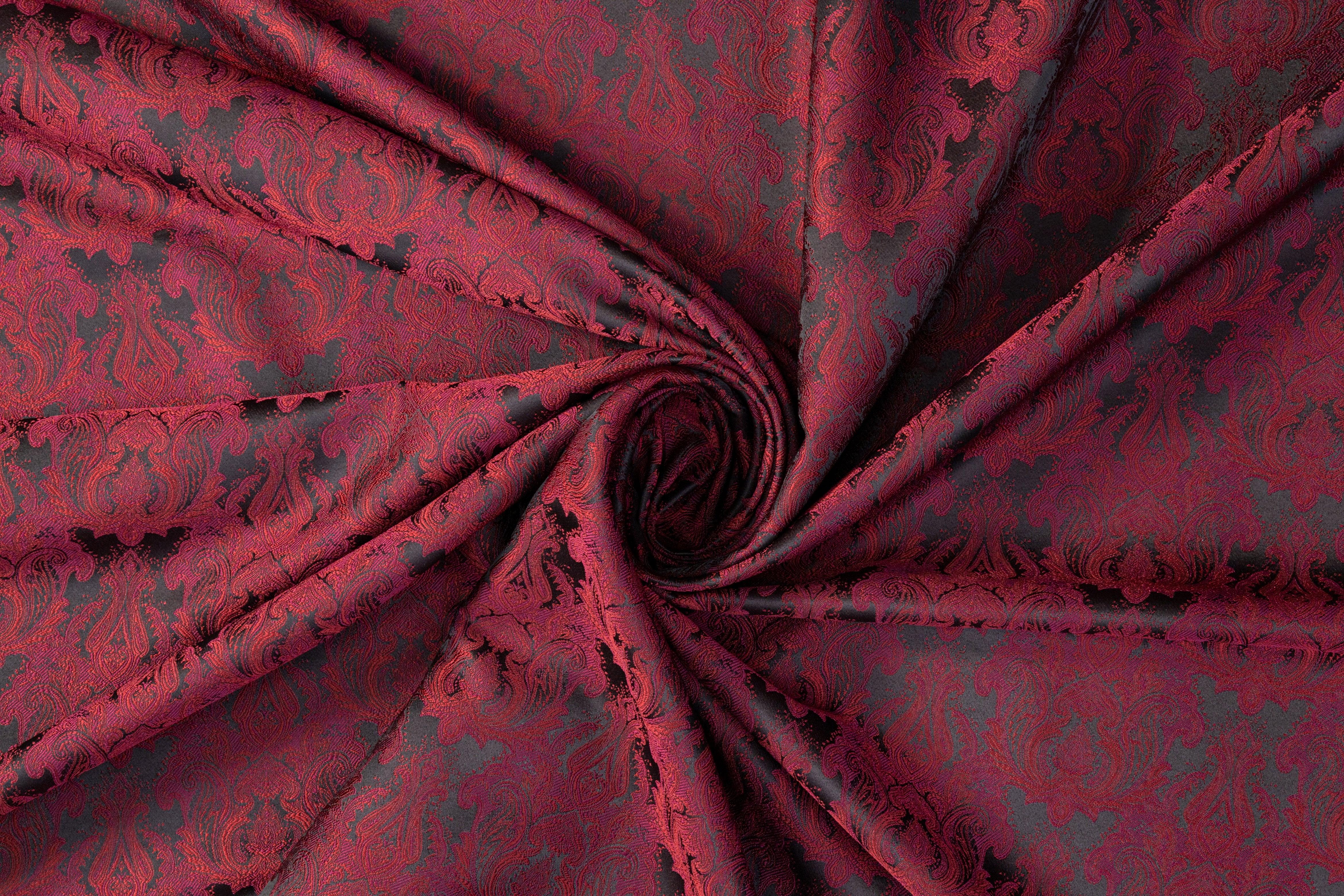 Damask Jacquard - Burgundy and Black - Prime Fabrics