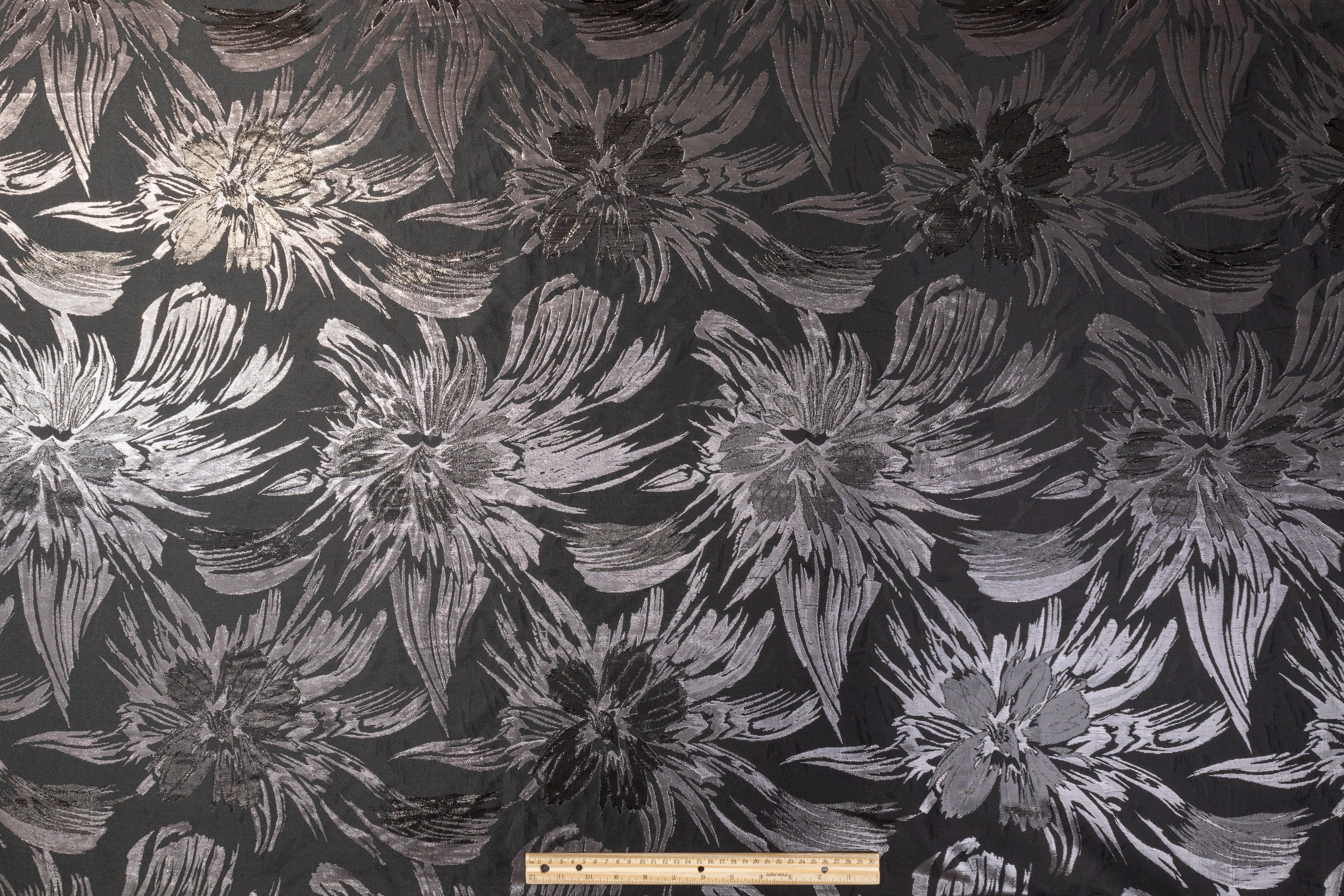 Metallic Floral Jacquard - Black and Gray - Prime Fabrics
