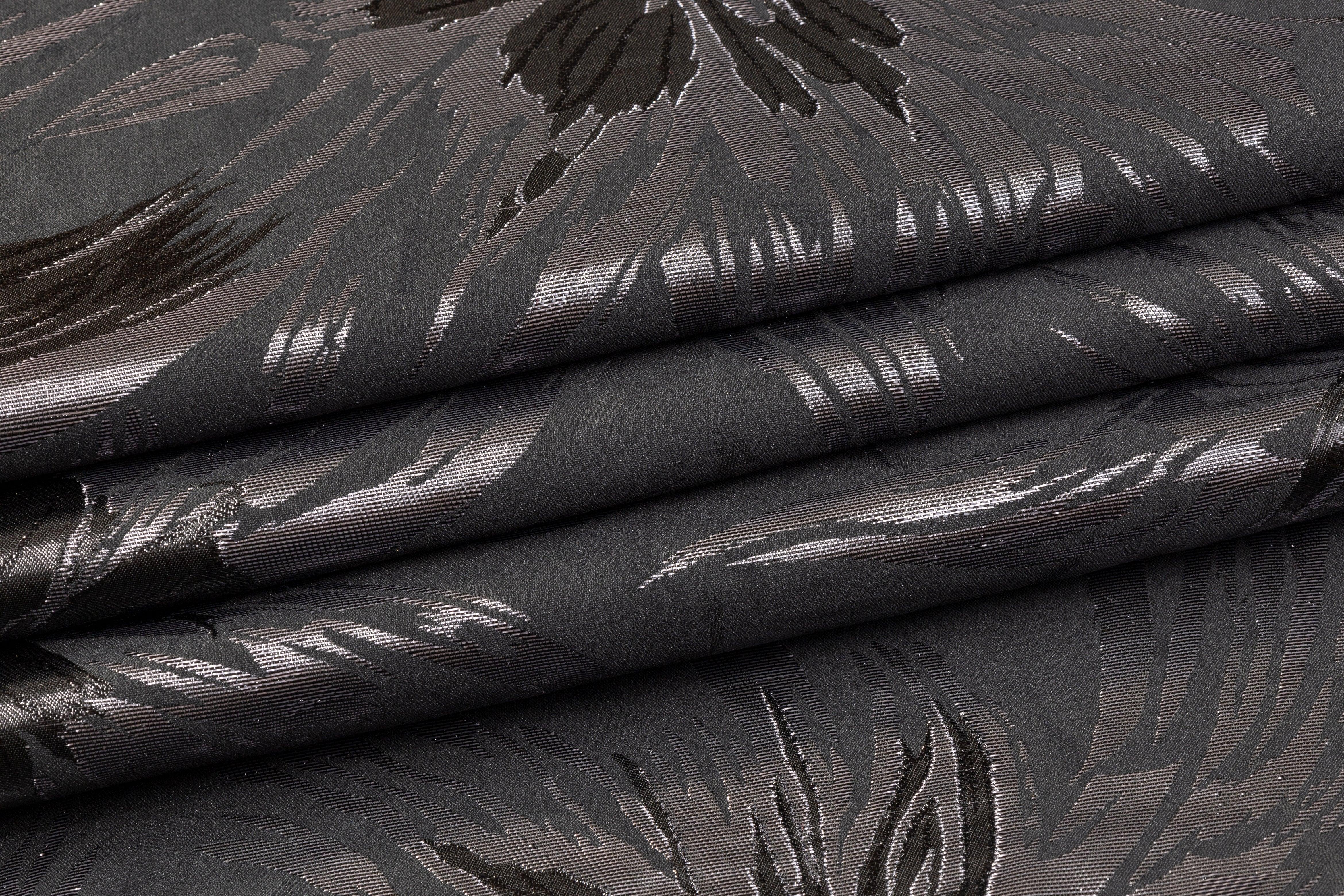 Metallic Floral Jacquard - Black and Gray - Prime Fabrics