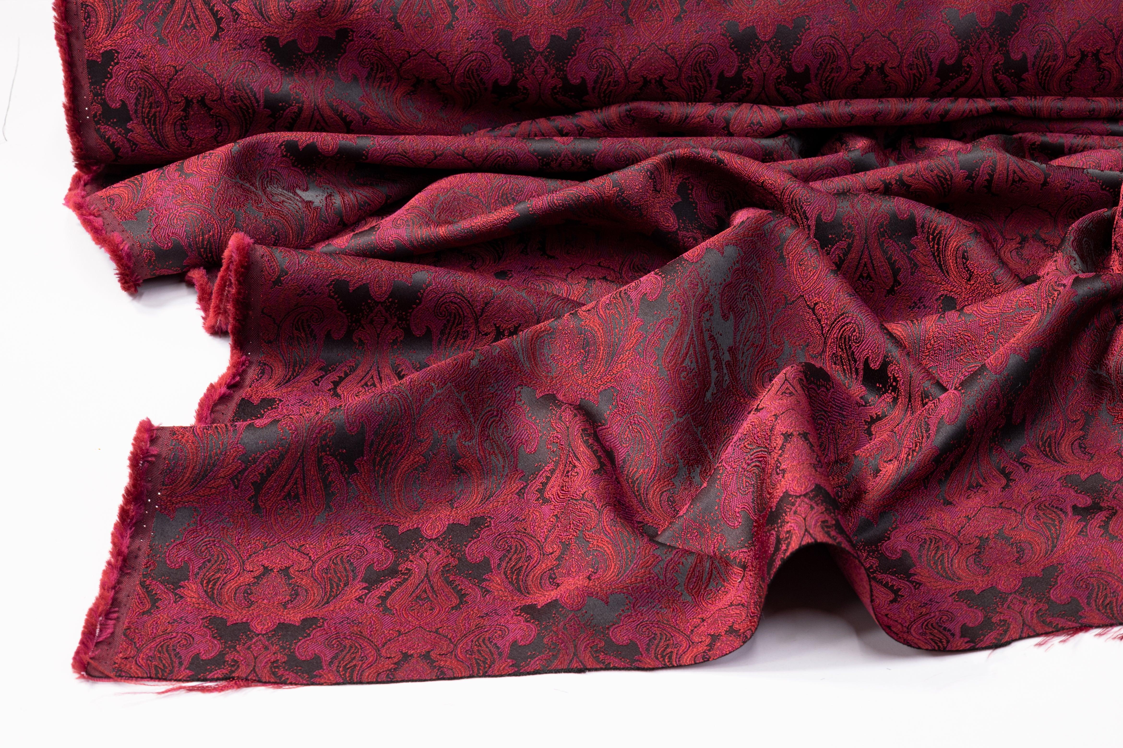 Damask Jacquard - Burgundy and Black - Prime Fabrics