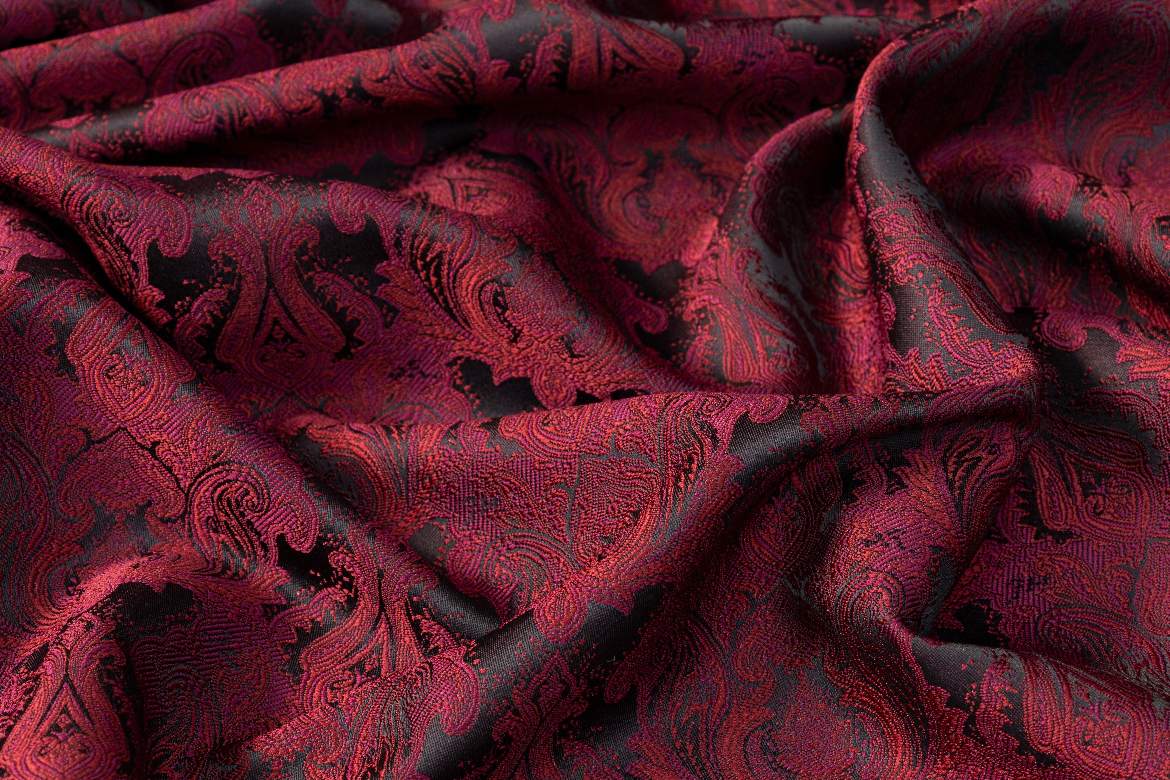 Damask Jacquard - Burgundy and Black - Prime Fabrics