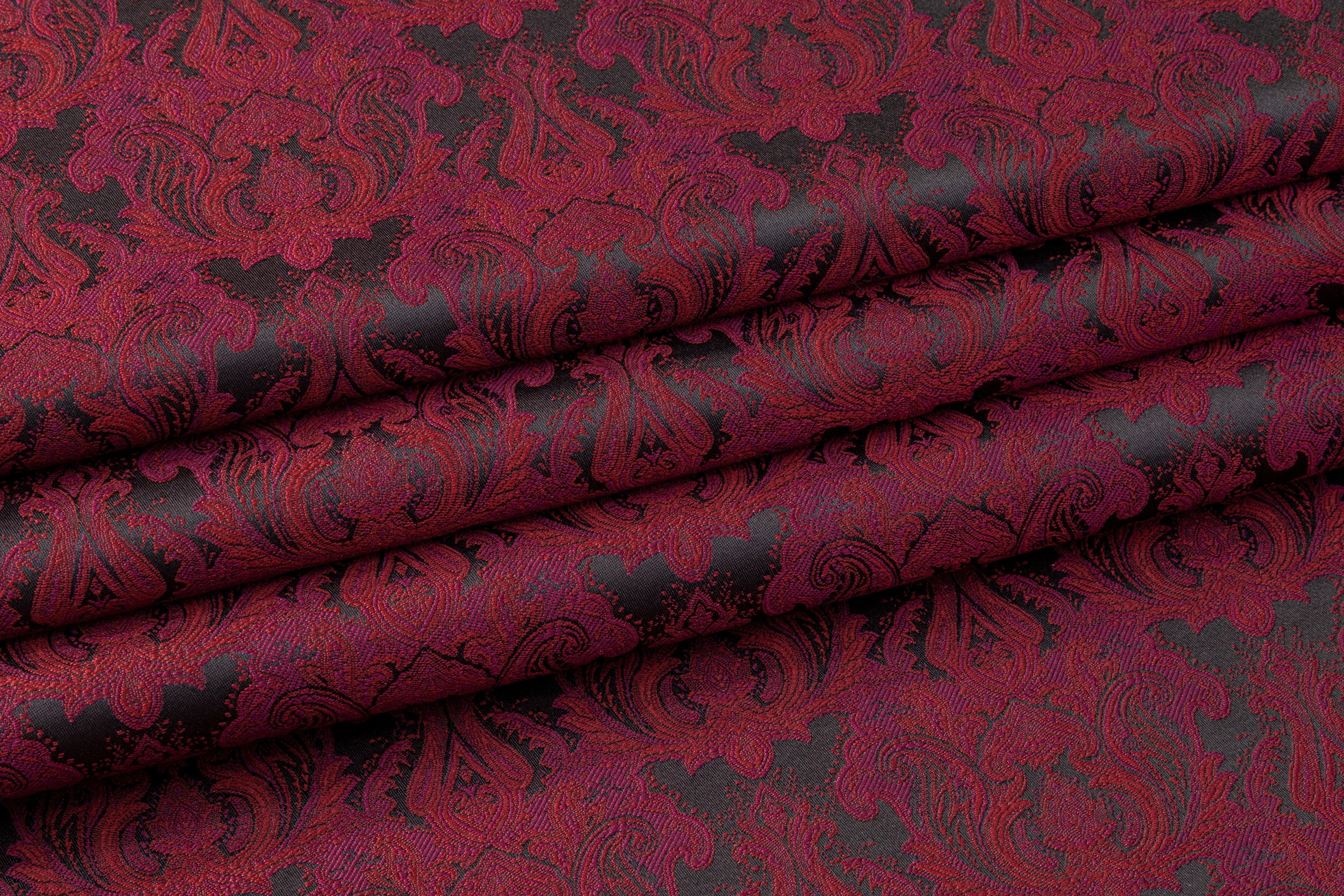 Damask Jacquard - Burgundy and Black - Prime Fabrics