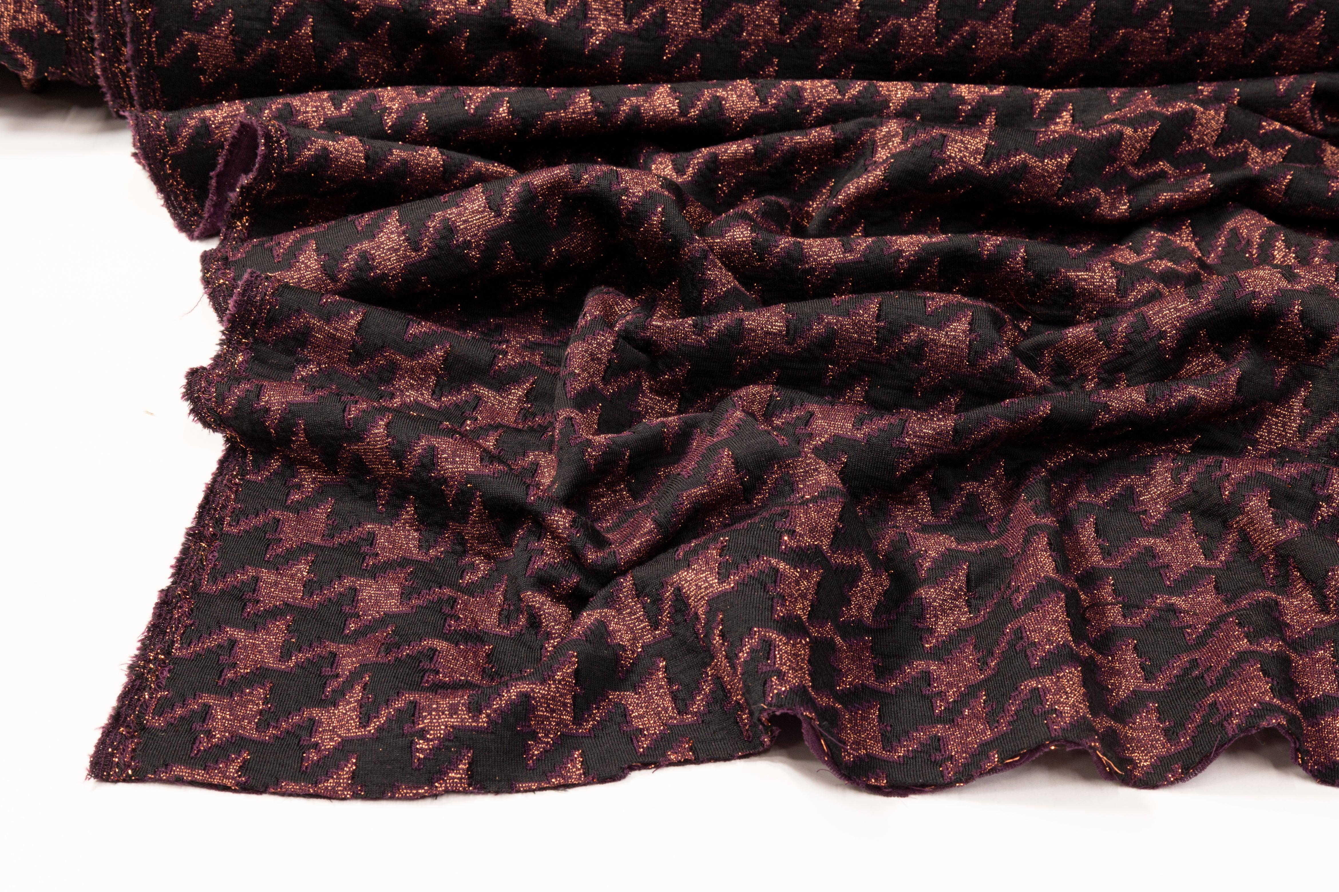 Metallic Houndstooth Poly Wool Knit - Purple, Black, Copper - Prime Fabrics