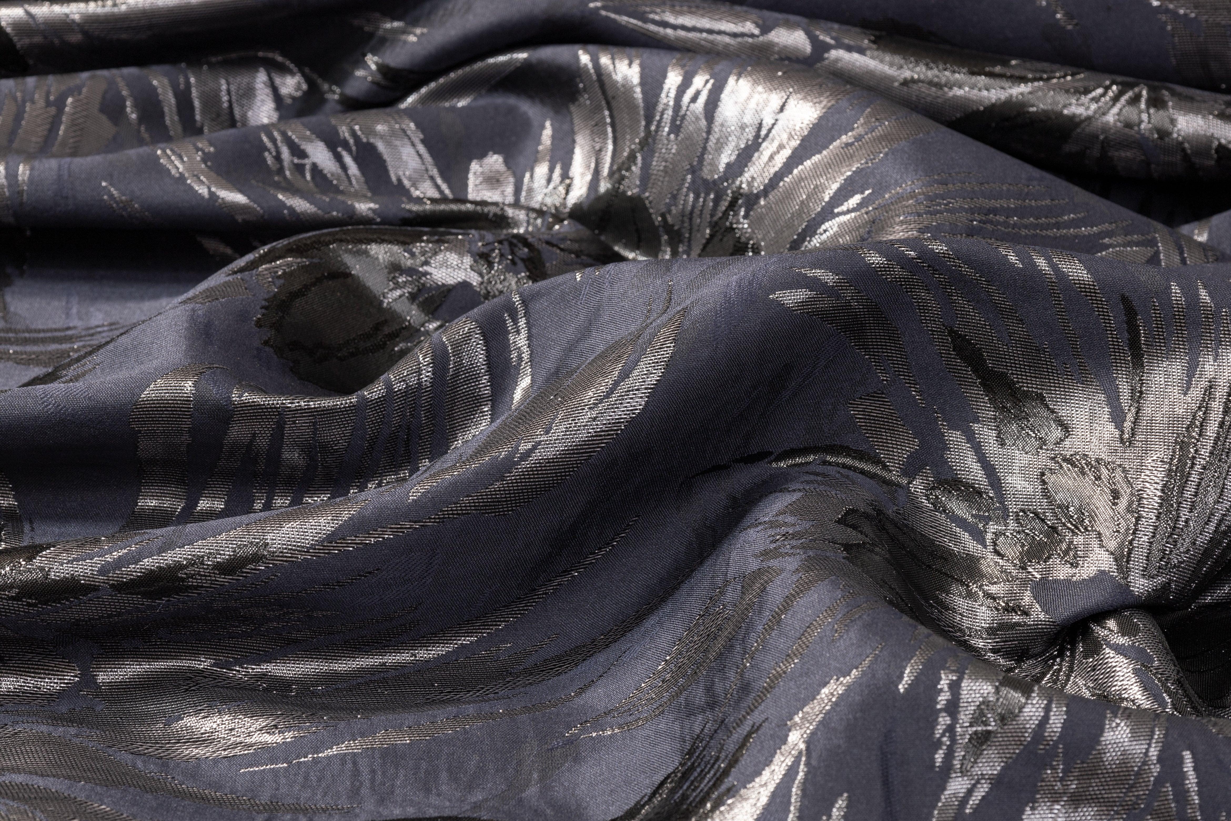 Metallic Floral Jacquard - Navy and Gray - Prime Fabrics