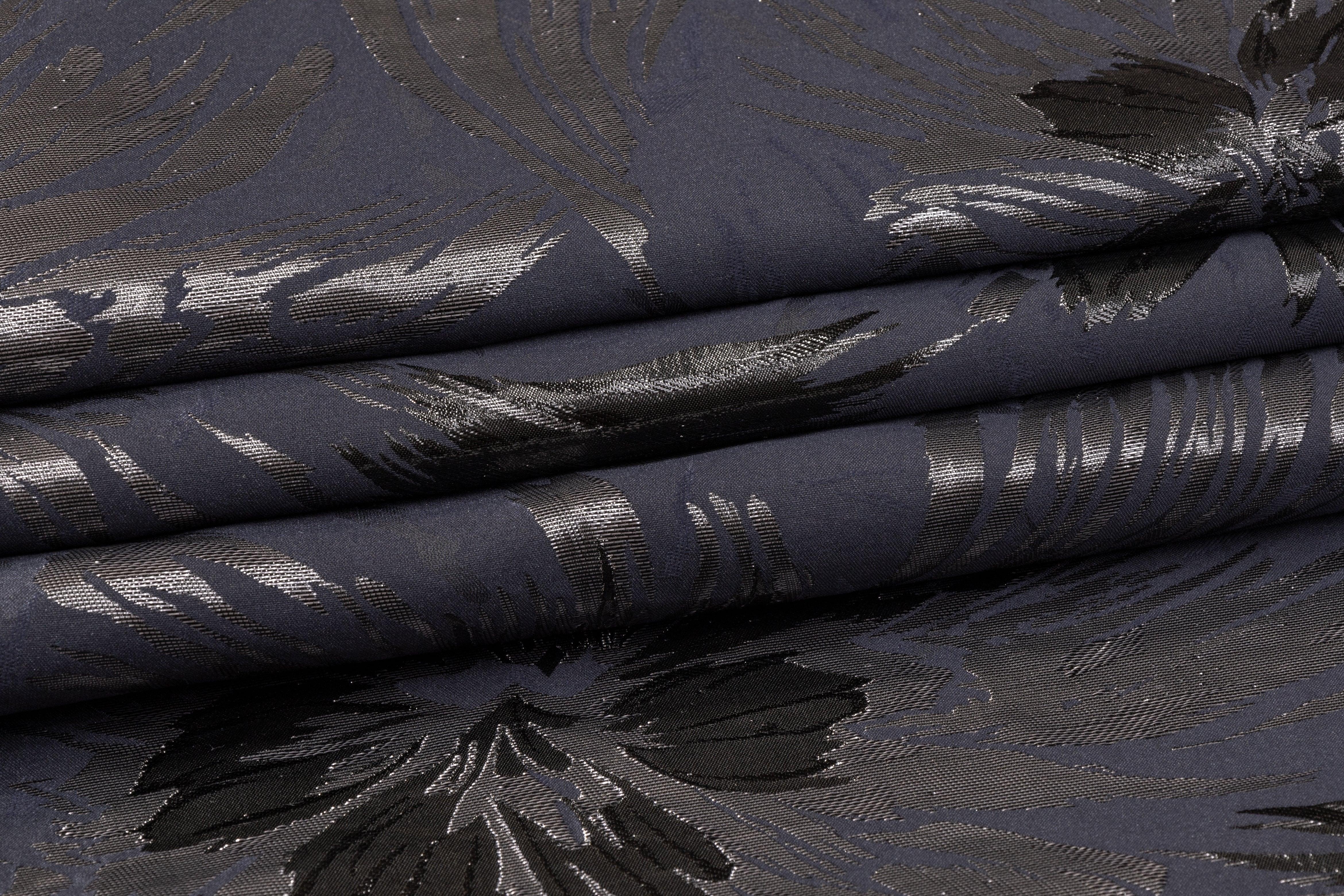 Metallic Floral Jacquard - Navy and Gray - Prime Fabrics