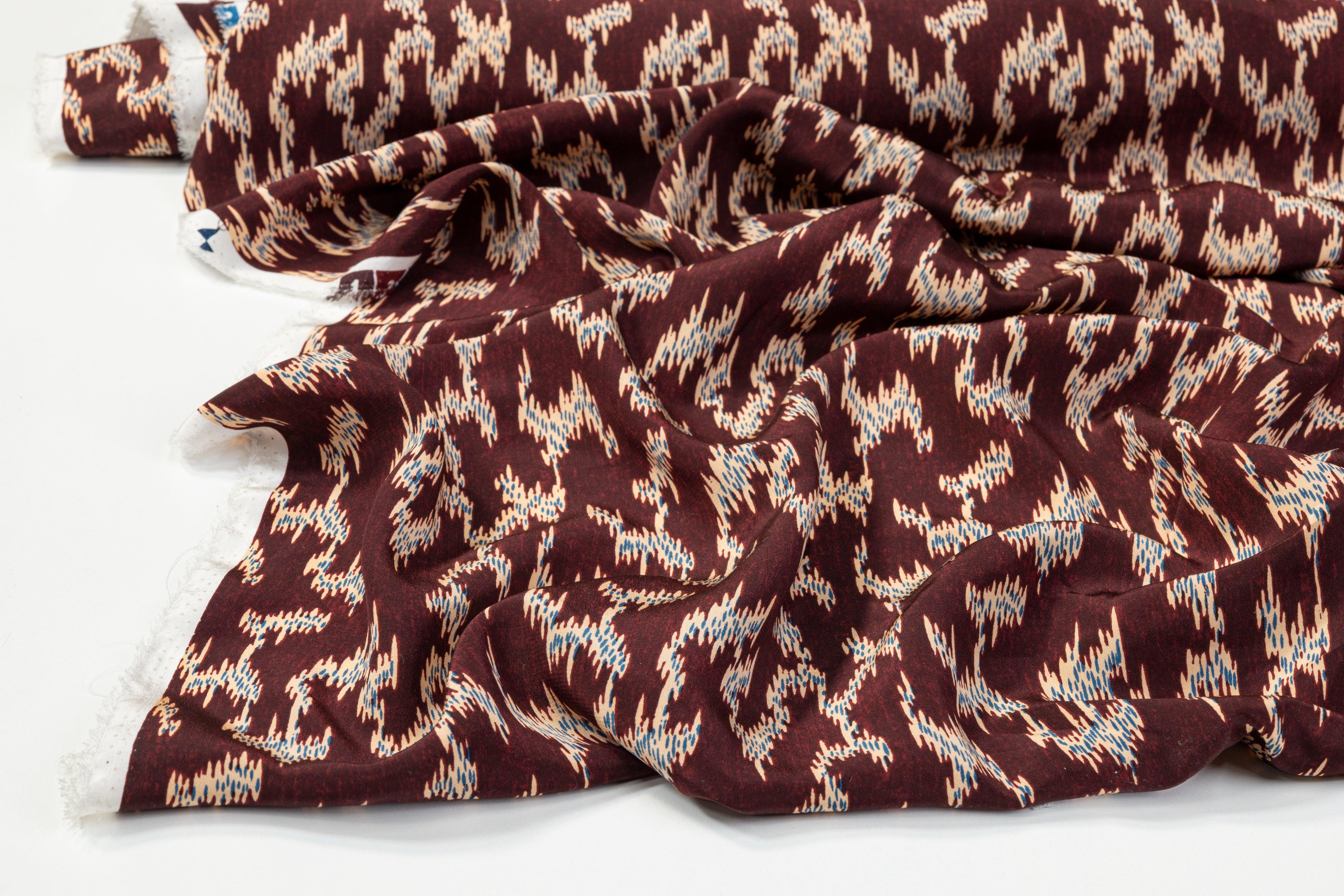 Silk Crepe De Chine - Burgundy, Beige, Blue - Prime Fabrics