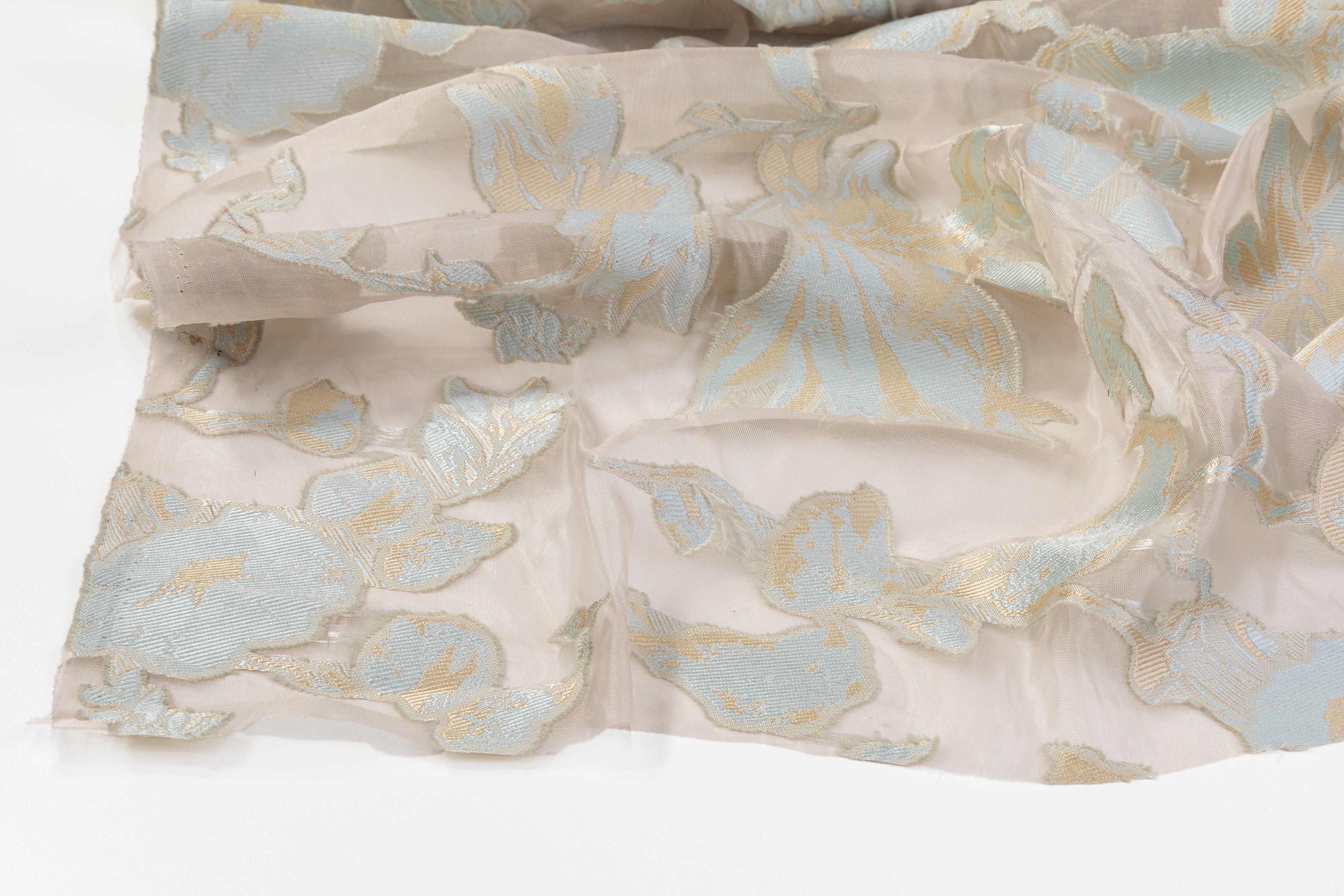 Floral Organza Burnout - Off White, Blue, Gold - Prime Fabrics