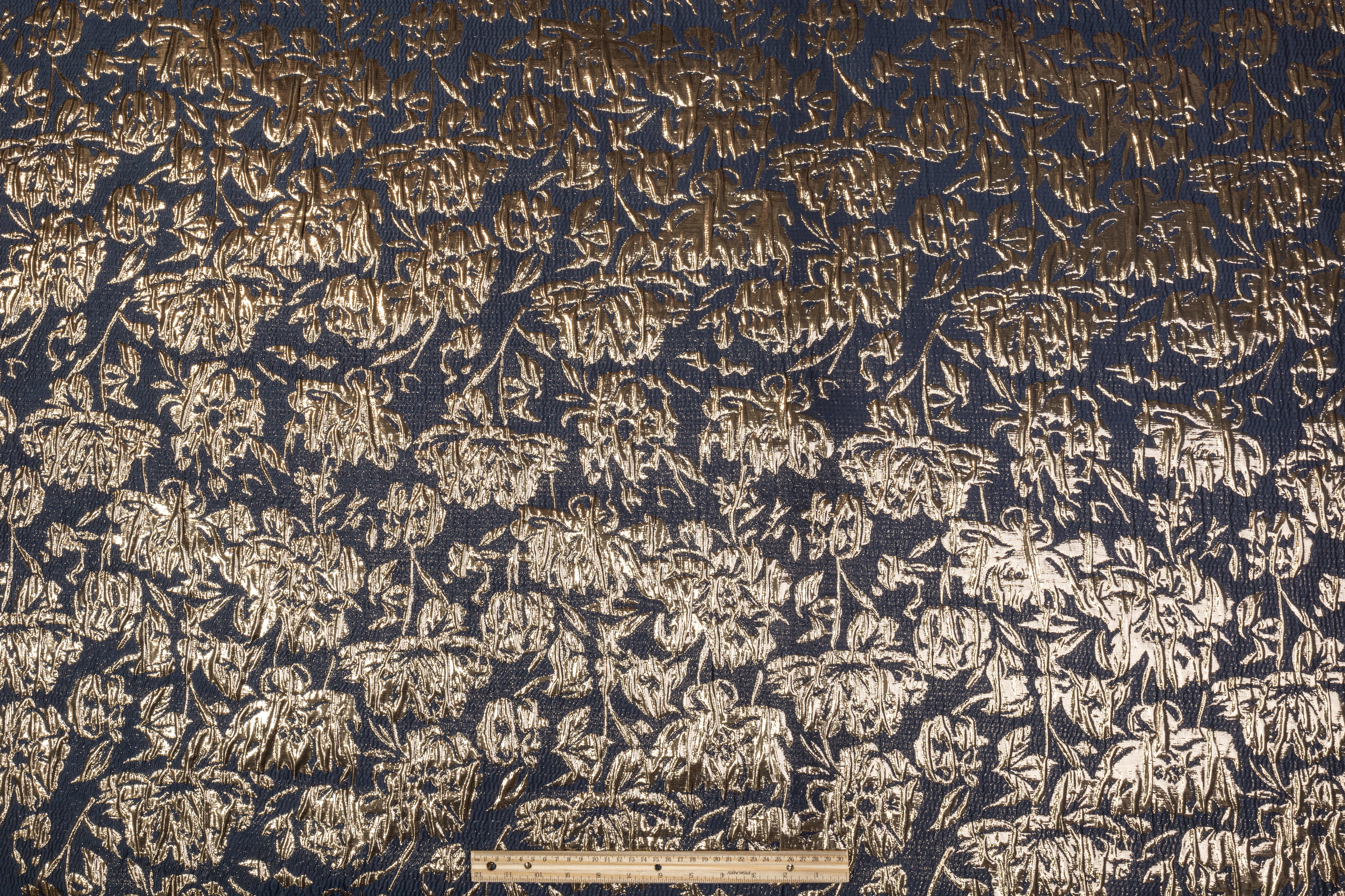 Floral Crushed Metallic Brocade - Navy and Gold
