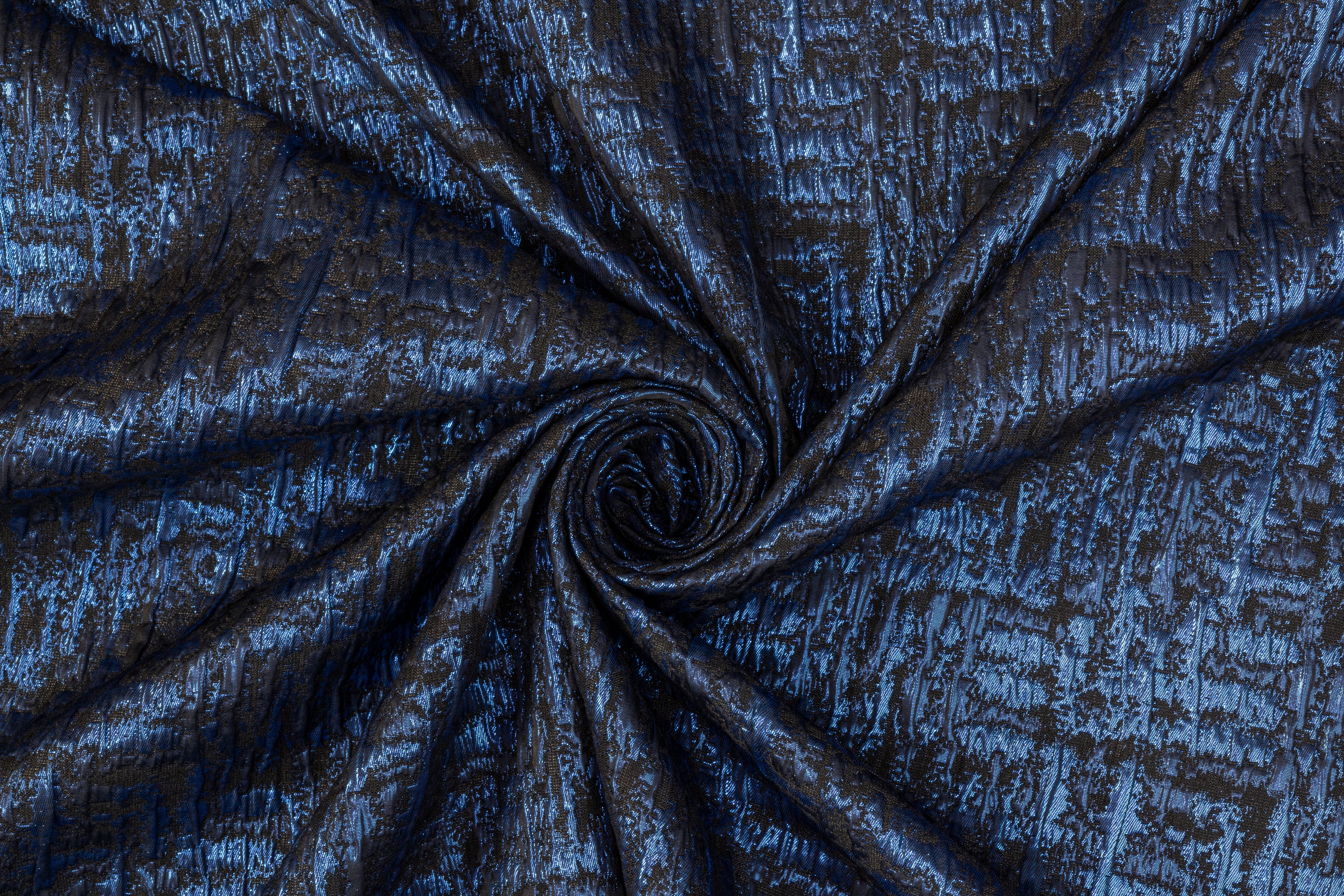 Crushed Metallic Brocade - Blue and Black
