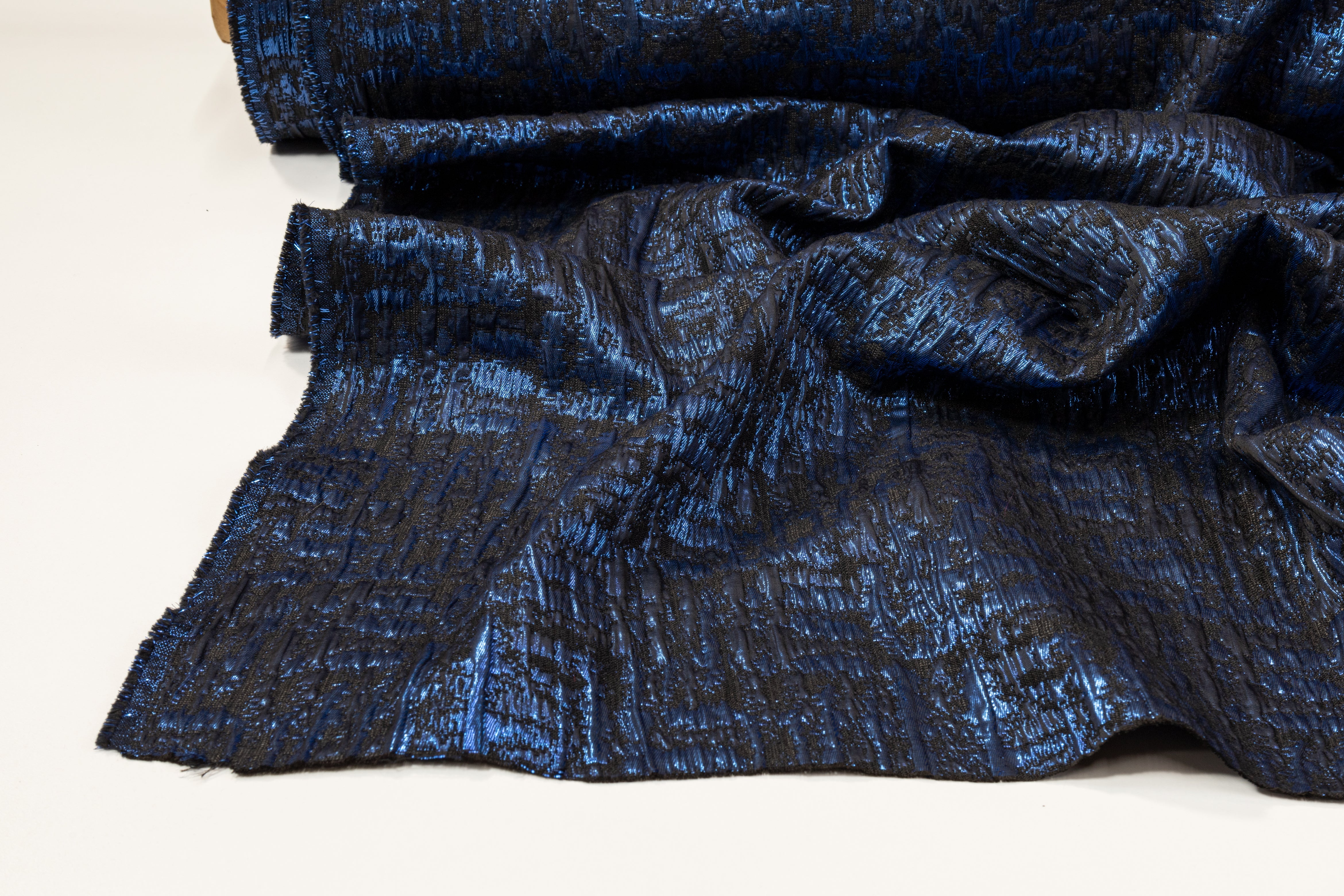 Crushed Metallic Brocade - Blue and Black