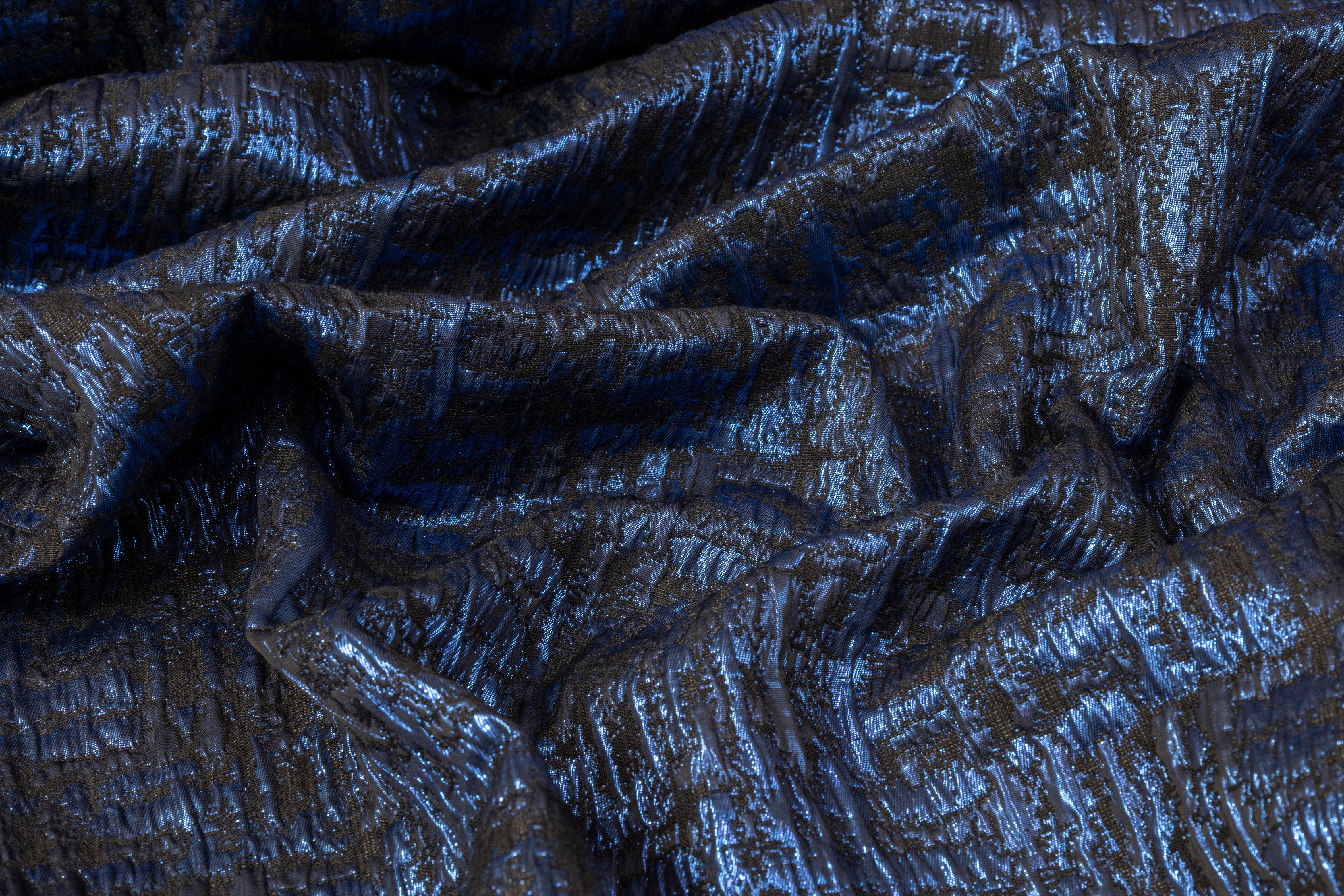 Crushed Metallic Brocade - Blue and Black