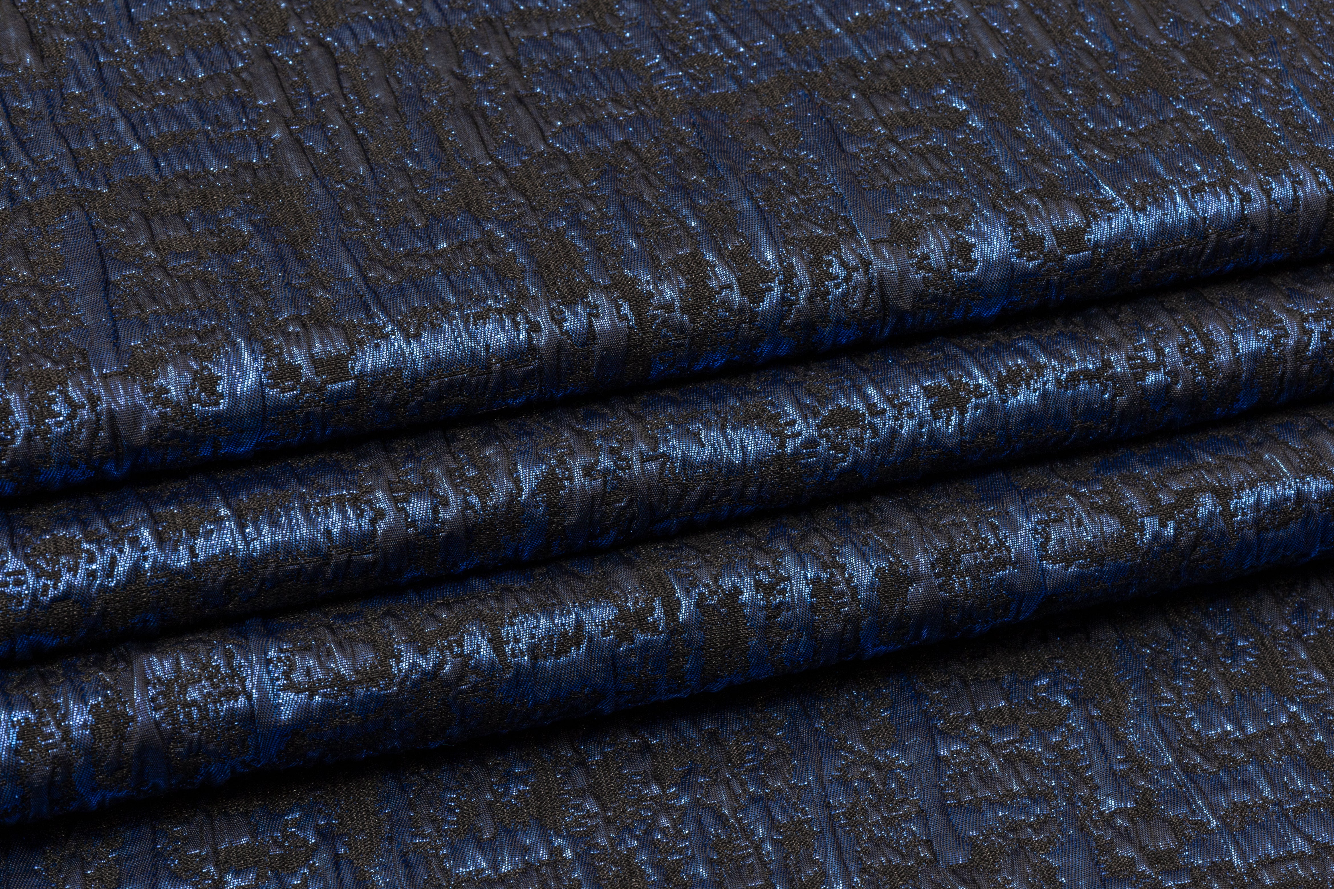 Crushed Metallic Brocade - Blue and Black