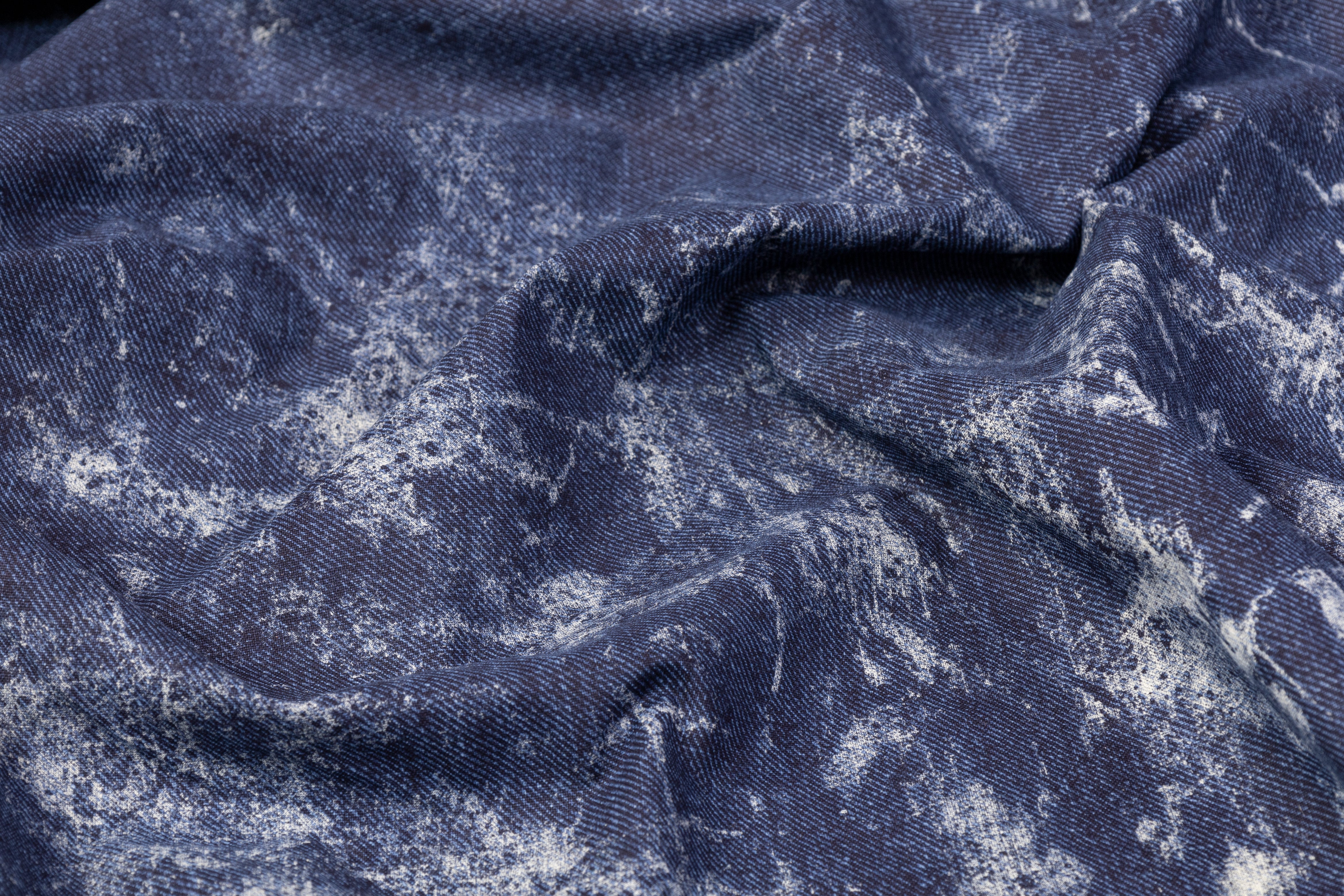Acid Washed Denim Printed Cotton - Indigo