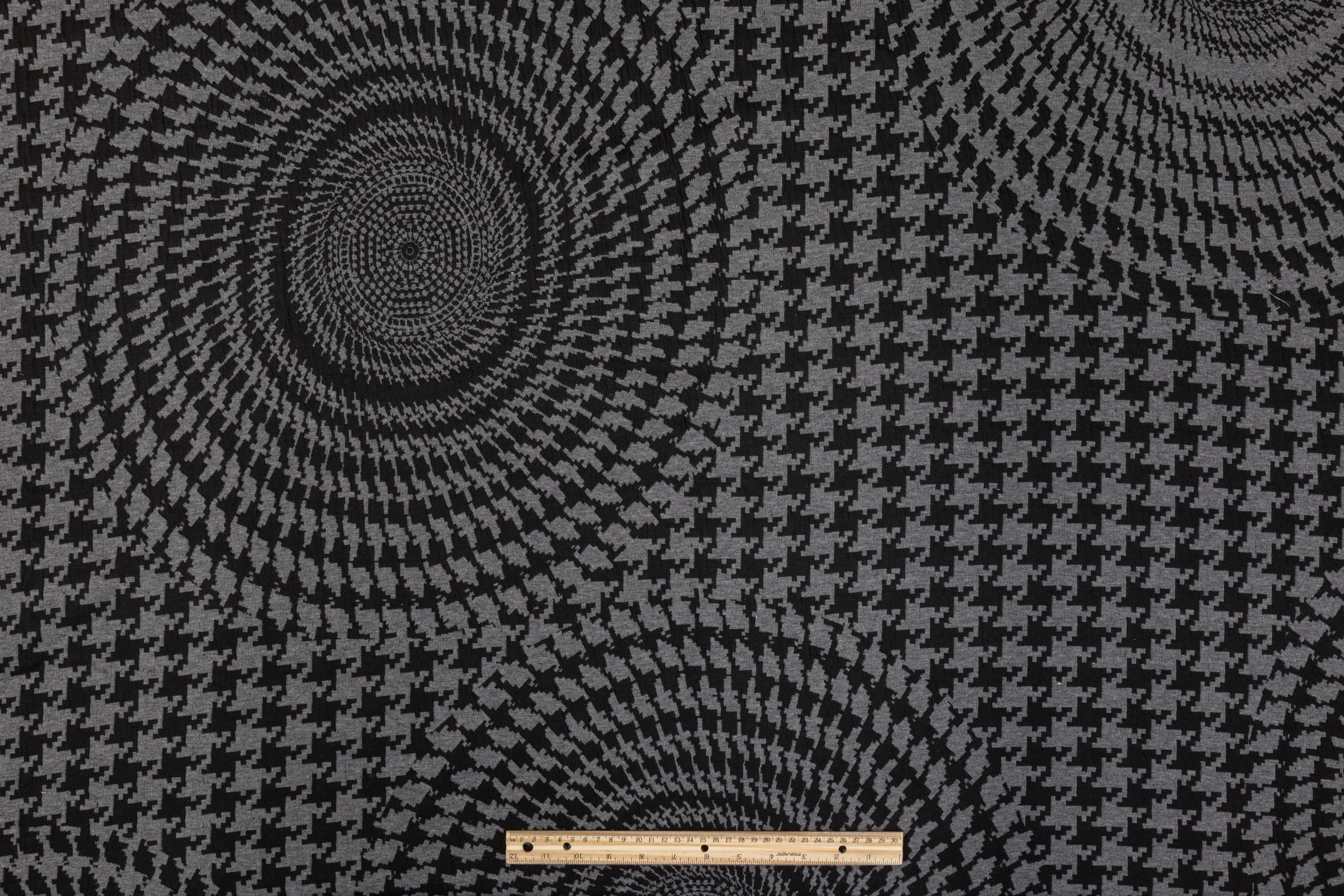 Spiral Houndstooth Jersey Knit - Gray and Black