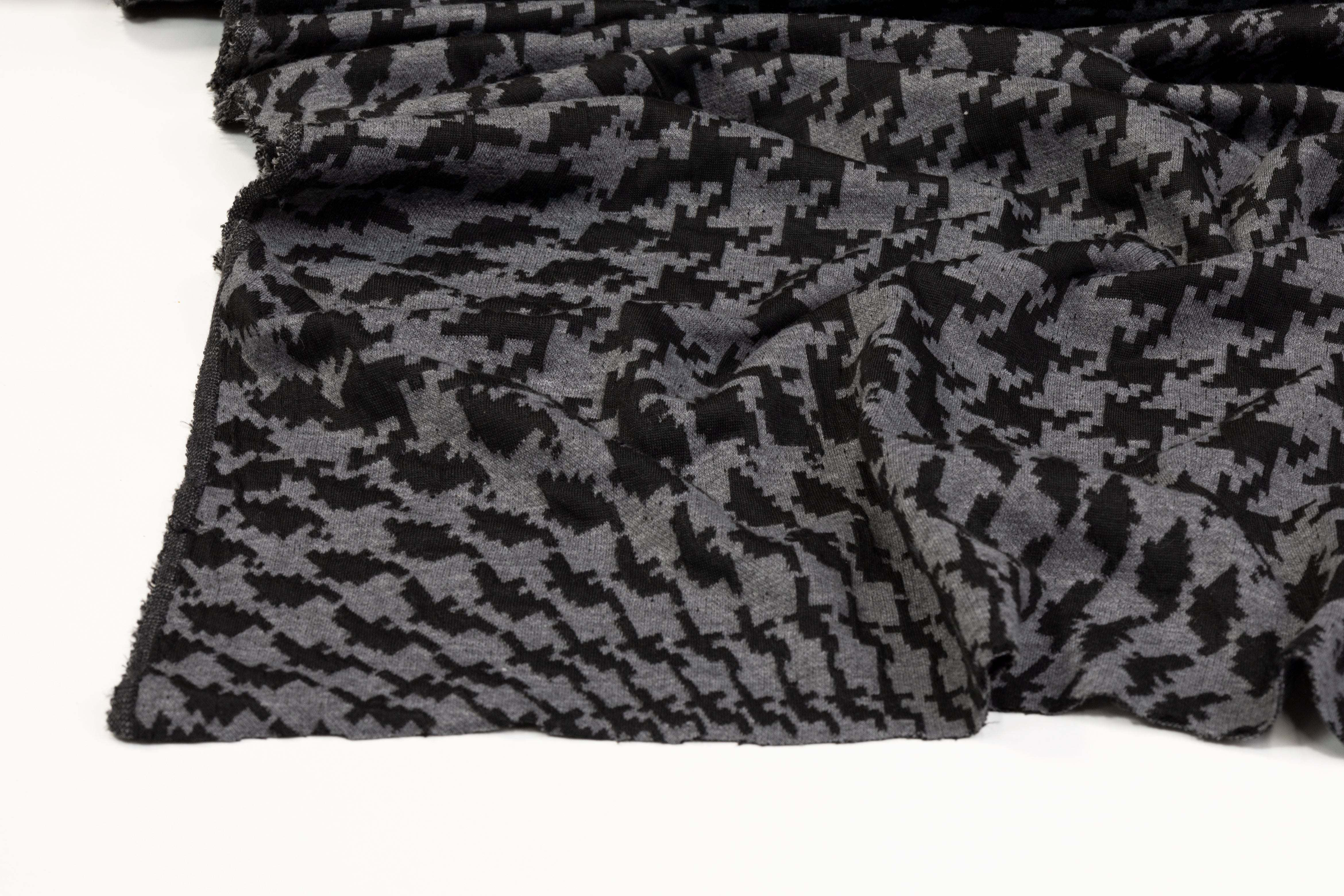 Spiral Houndstooth Jersey Knit - Gray and Black