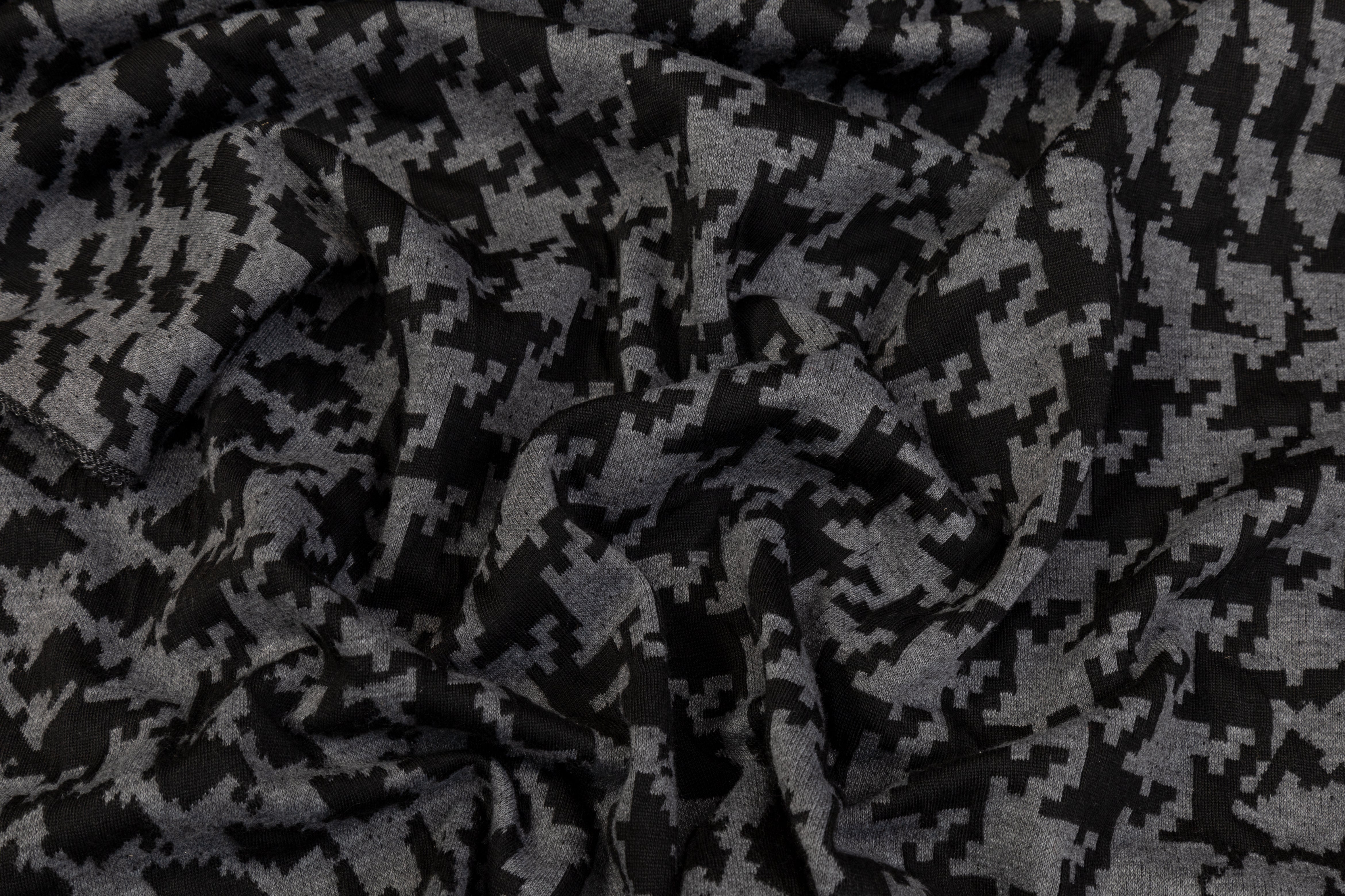 Spiral Houndstooth Jersey Knit - Gray and Black