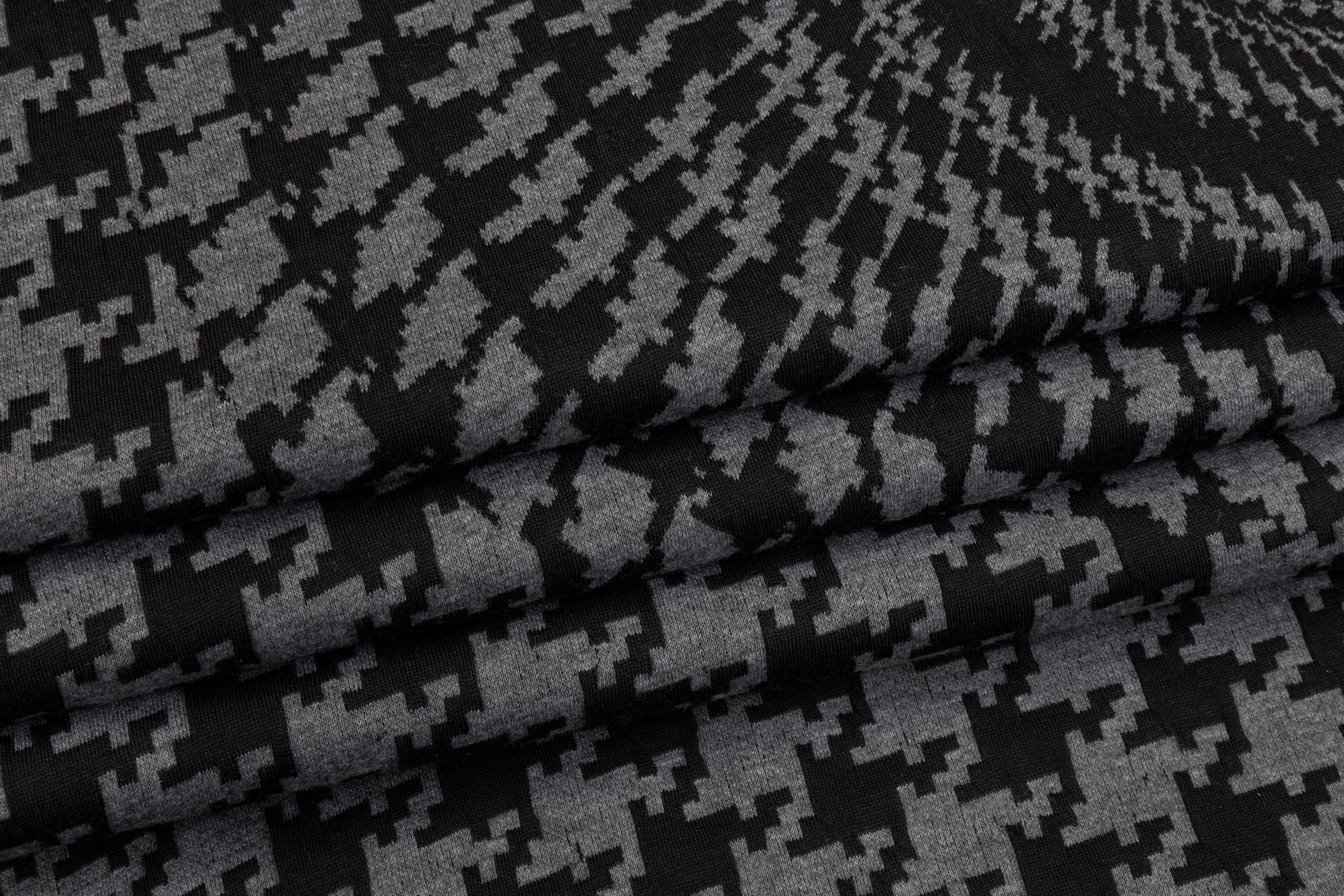 Spiral Houndstooth Jersey Knit - Gray and Black