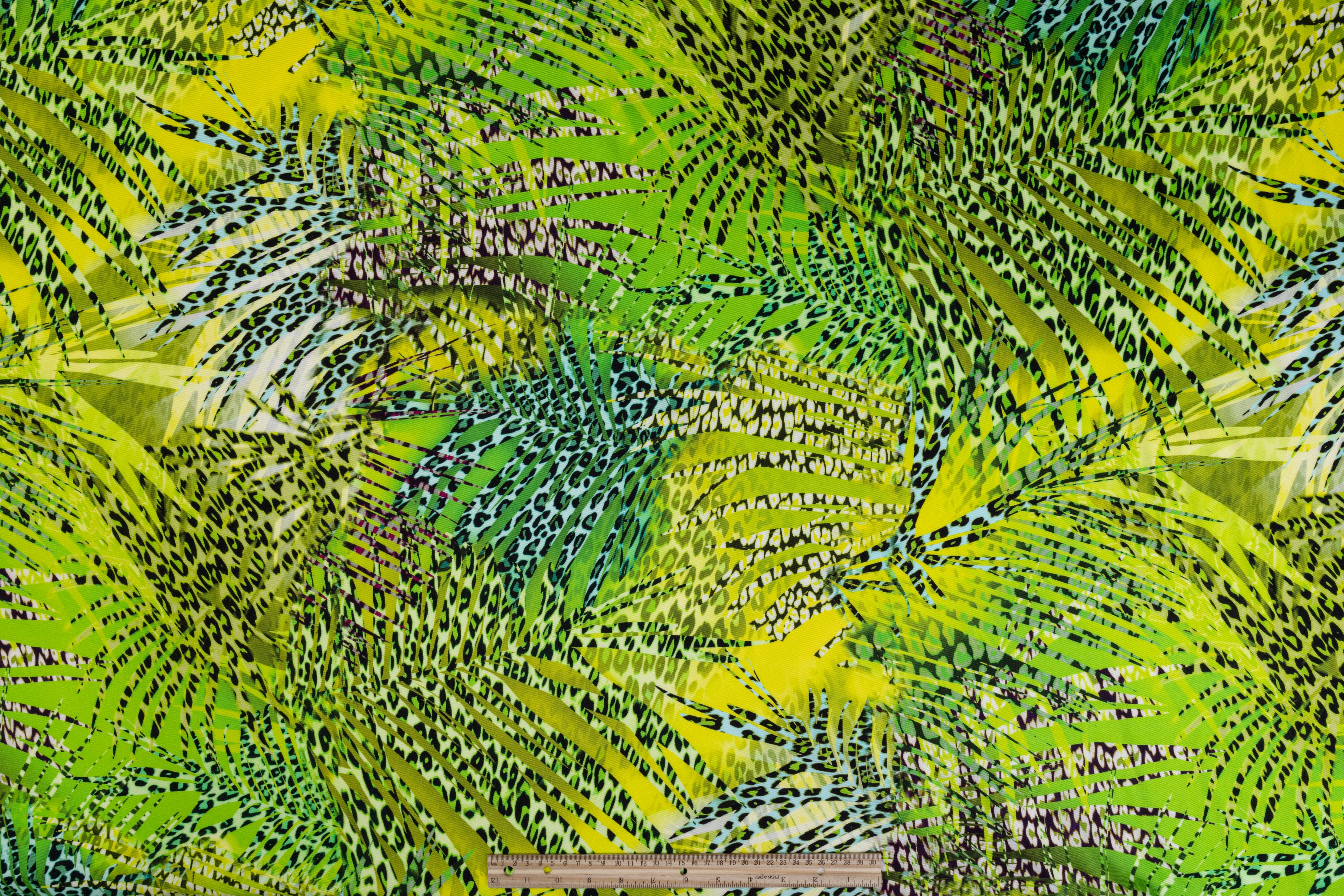 Palm Leaves Cheetah Print Viscose - Green and Blue