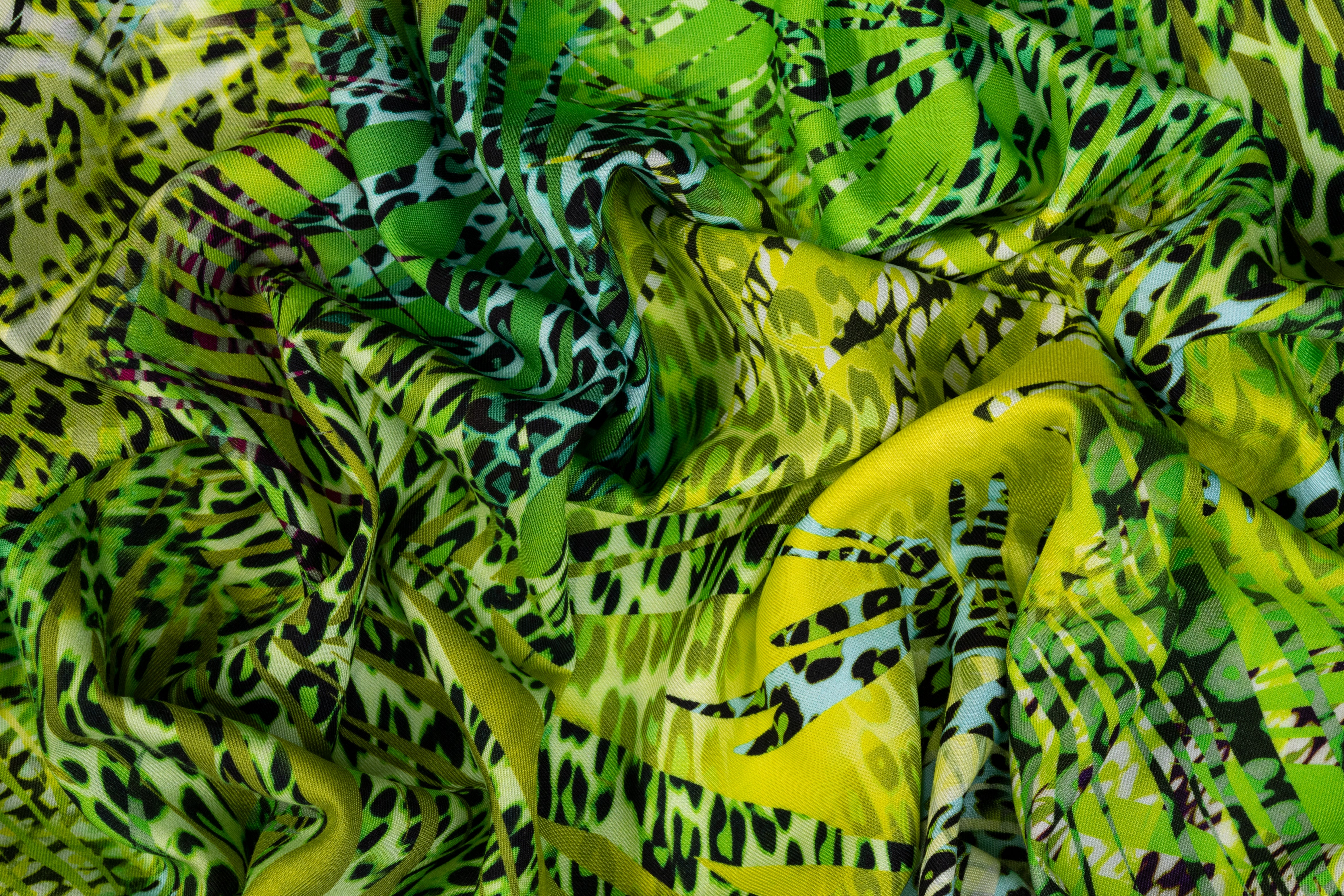 Palm Leaves Cheetah Print Viscose - Green and Blue