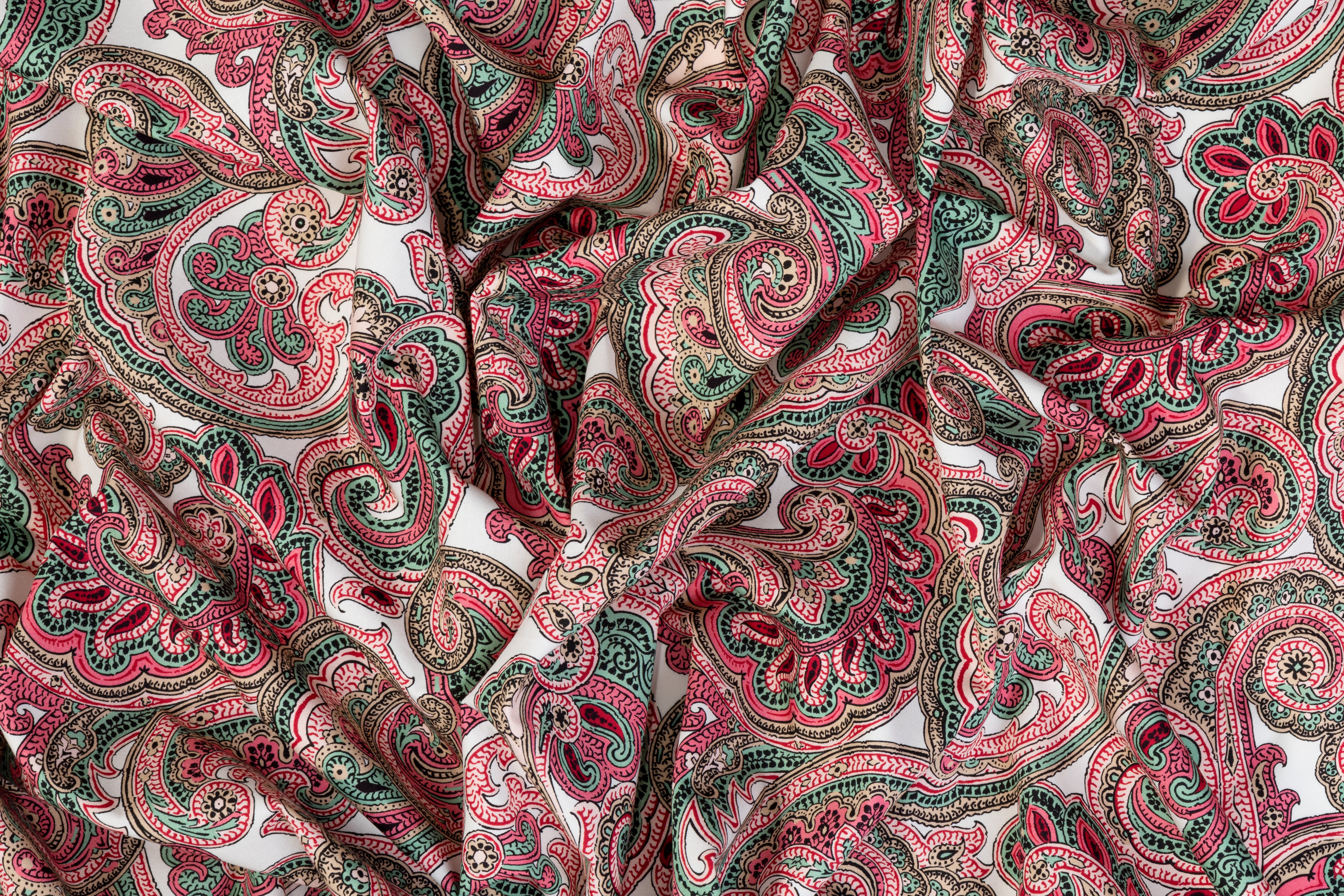 Paisley Italian Cotton - Pink, Green, White